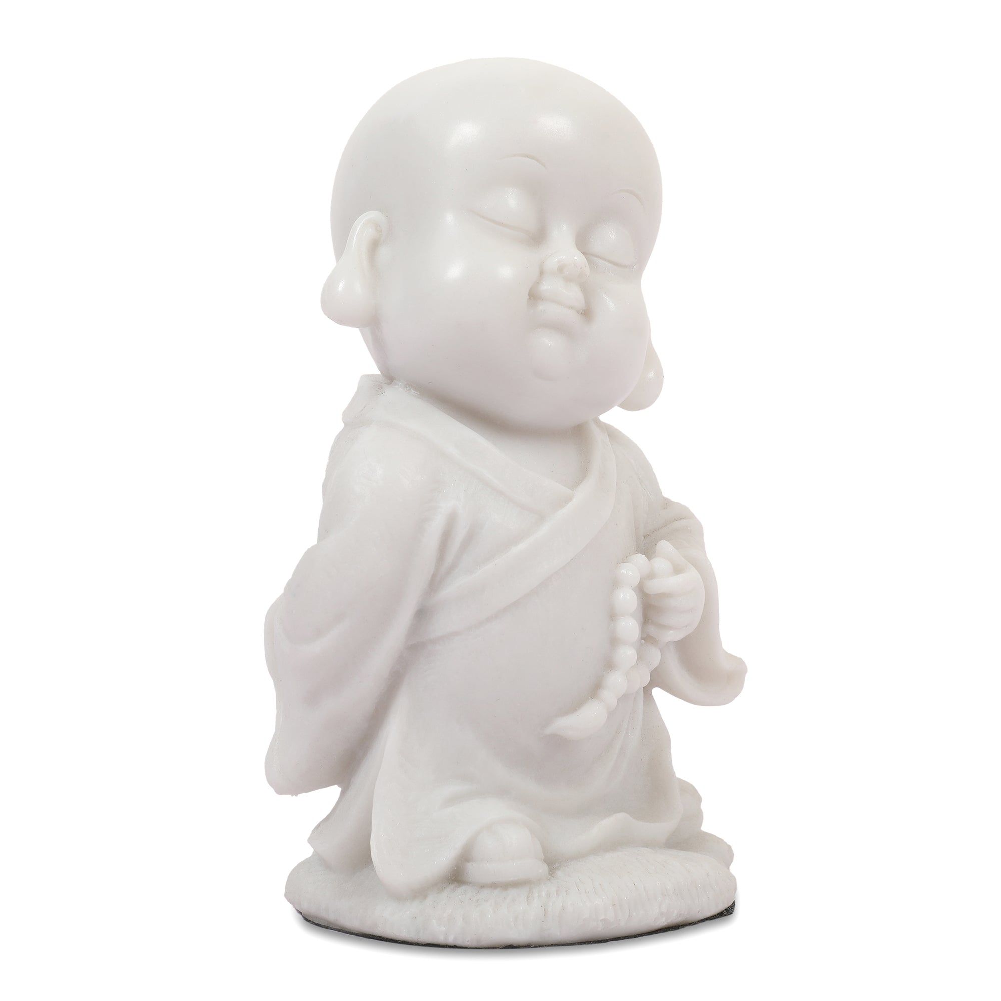 NAQSH MONK WITH MALA IN LEFT HAND, POLYRESIN HAND FINISHED FIGURINE WHITE BY LIVNG ESSENCE
