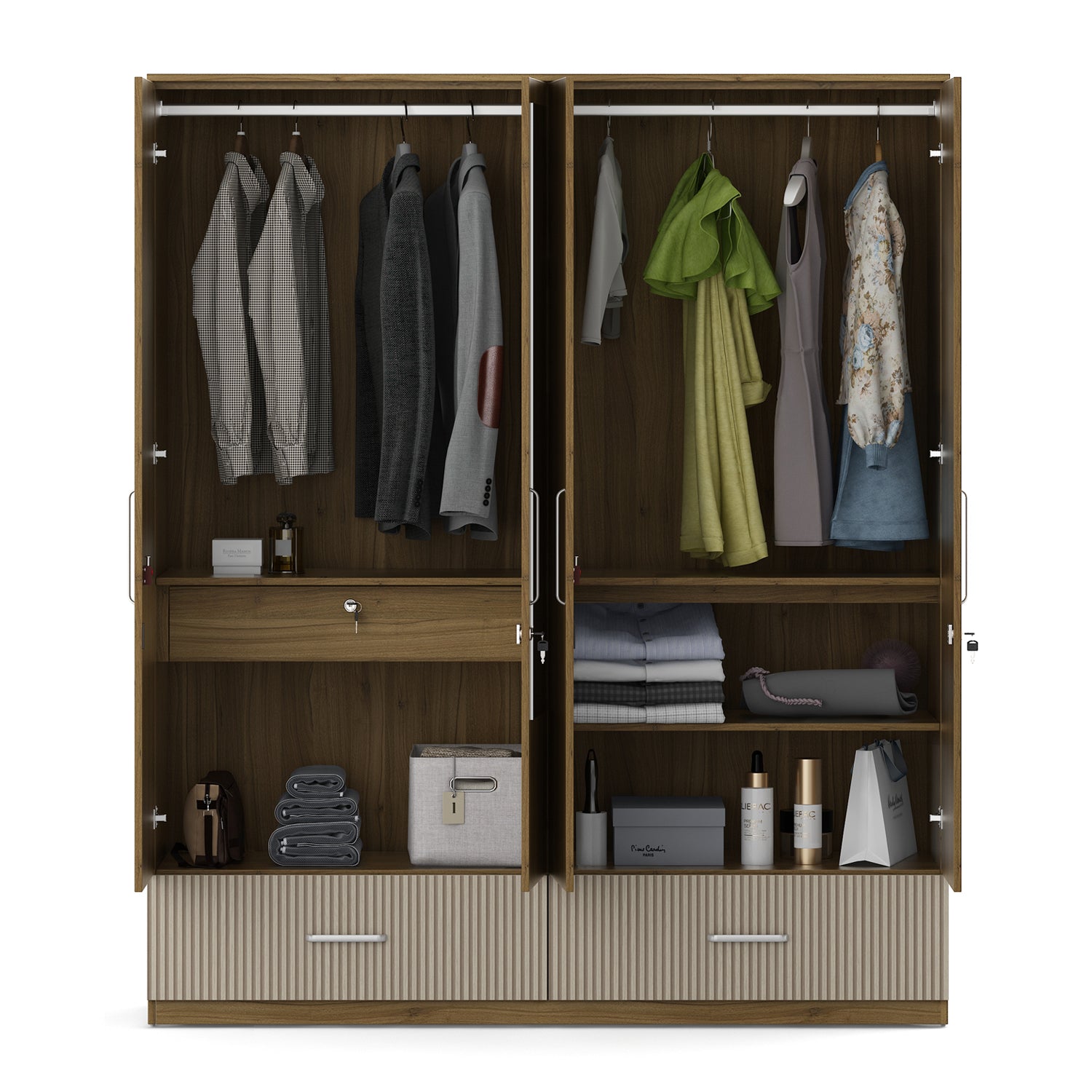 Diago King Bed Box Storage with Four Door Wardrobe Set