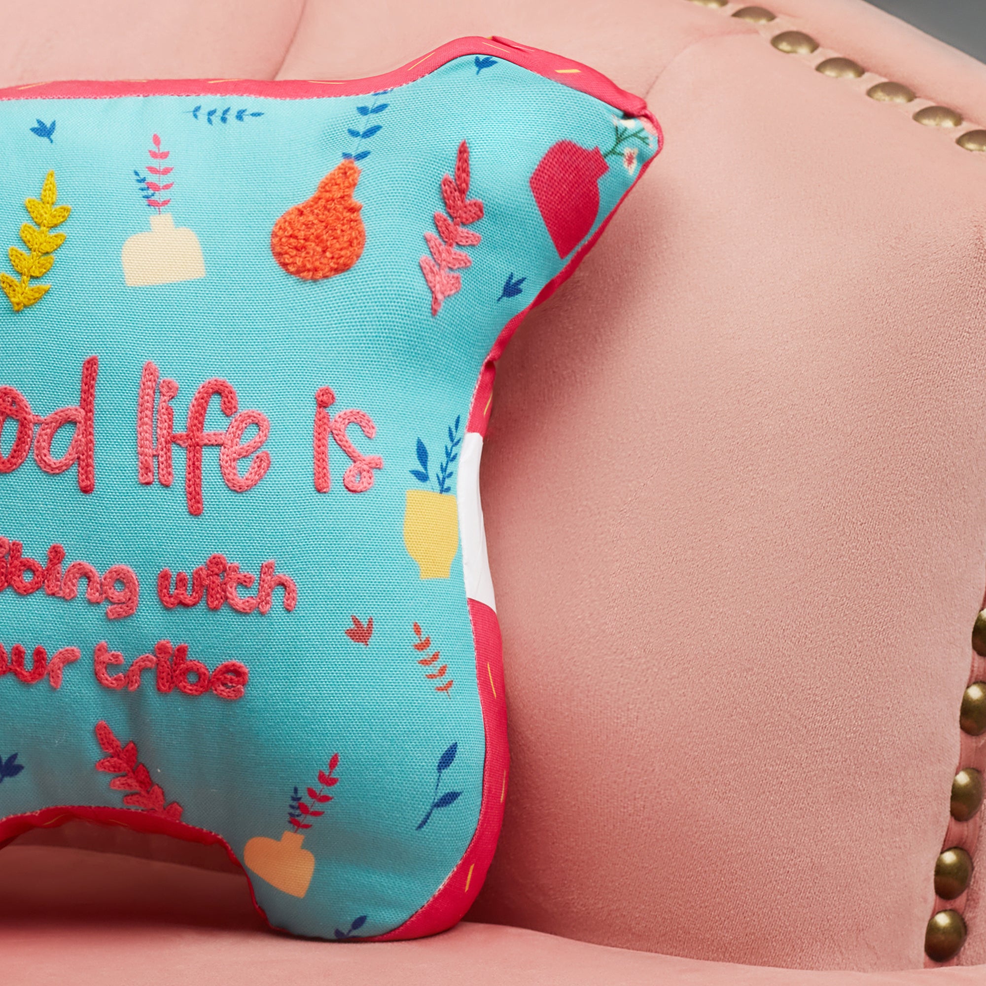 Good Life  Reversible Van Digital Printed Shaped Cushion 26x36 Cm in Aqua Colour