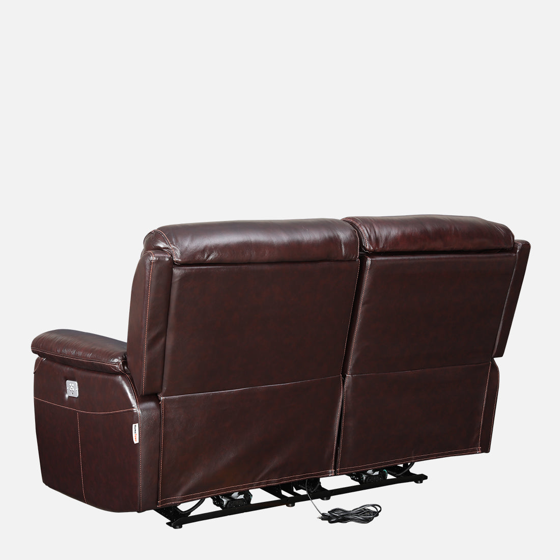 Plush Half Leather Two Seater Electric Recliner in Burgundy Colour