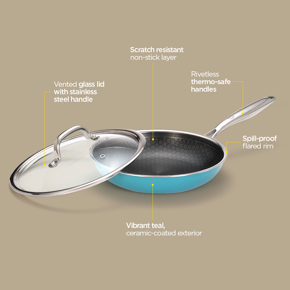 Vida Triply Frypan 24cm Teal with Glass Lid