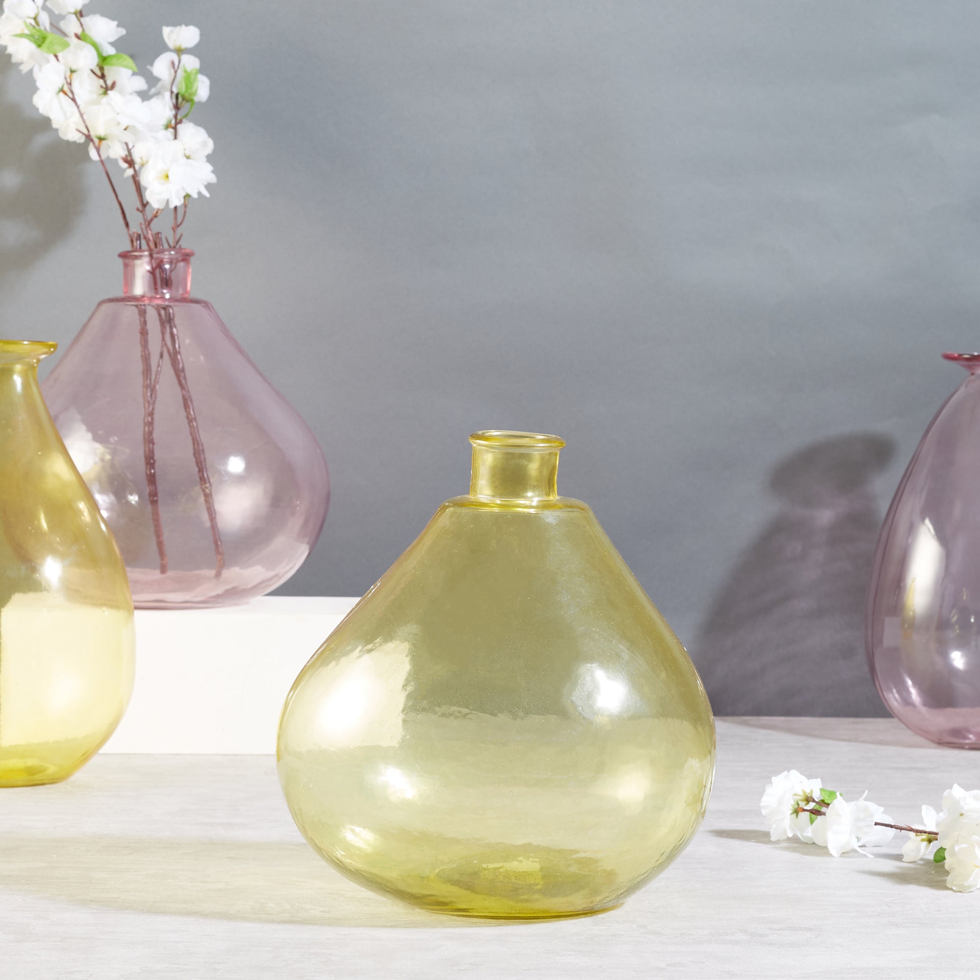 Phiona Glass Modern Organic Shapped Handcrafted Vase 32 Cm in Yellow Colour