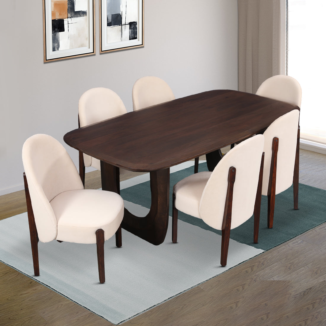 Cressida Solidwood Six Seater Dining Set in Walnut Colour
