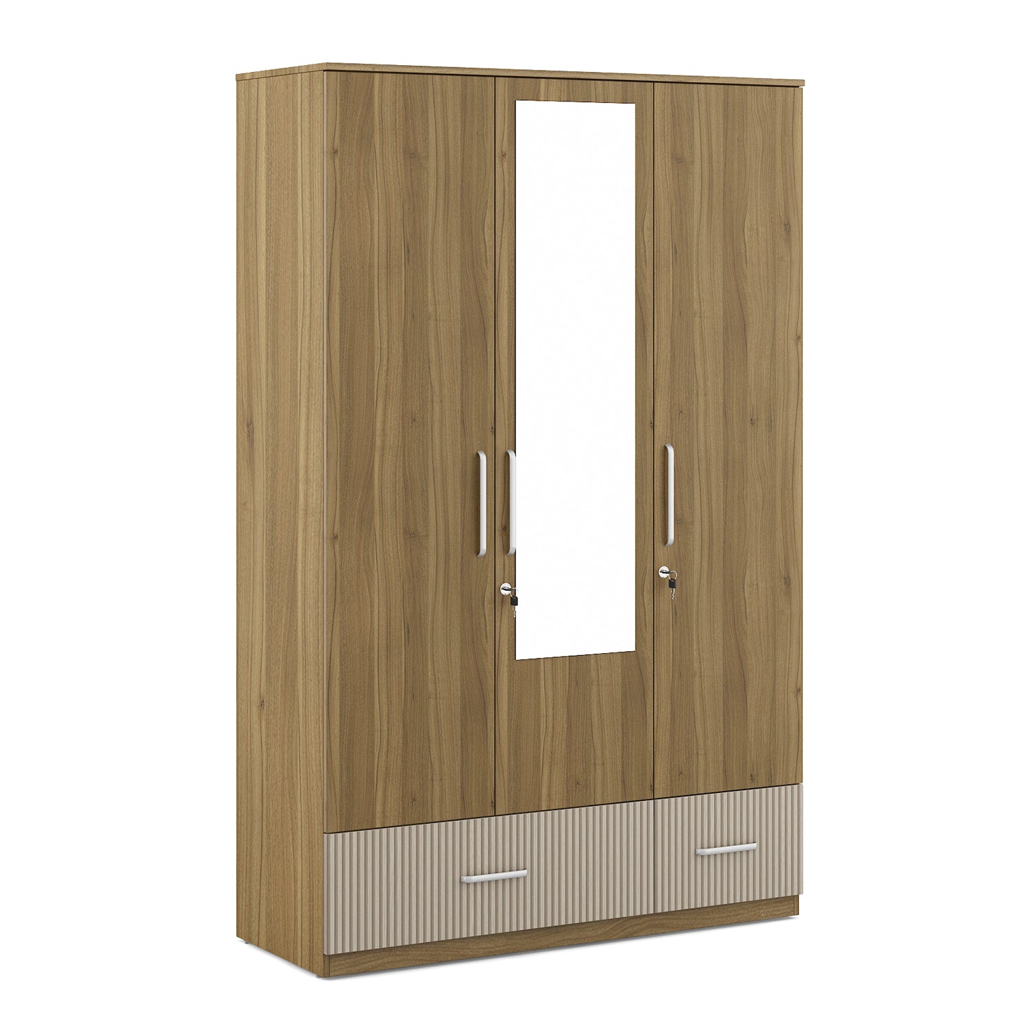 Diago Three Door Wardrobe In Natural Teak Color