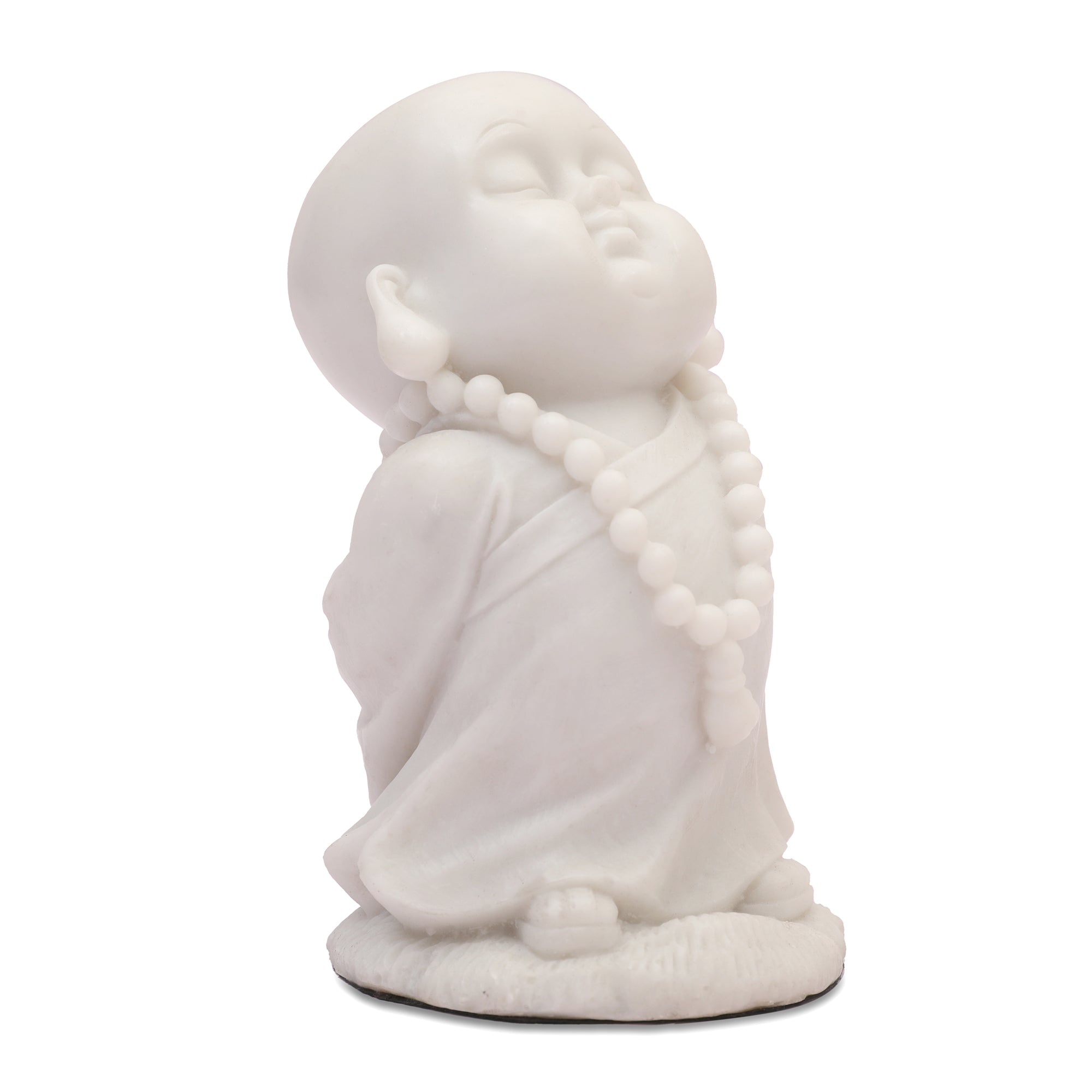 NAQSH MONK WITH MALA, POLYRESIN HAND FINISHED FIGURINE WHITE BY LIVNG ESSENCE