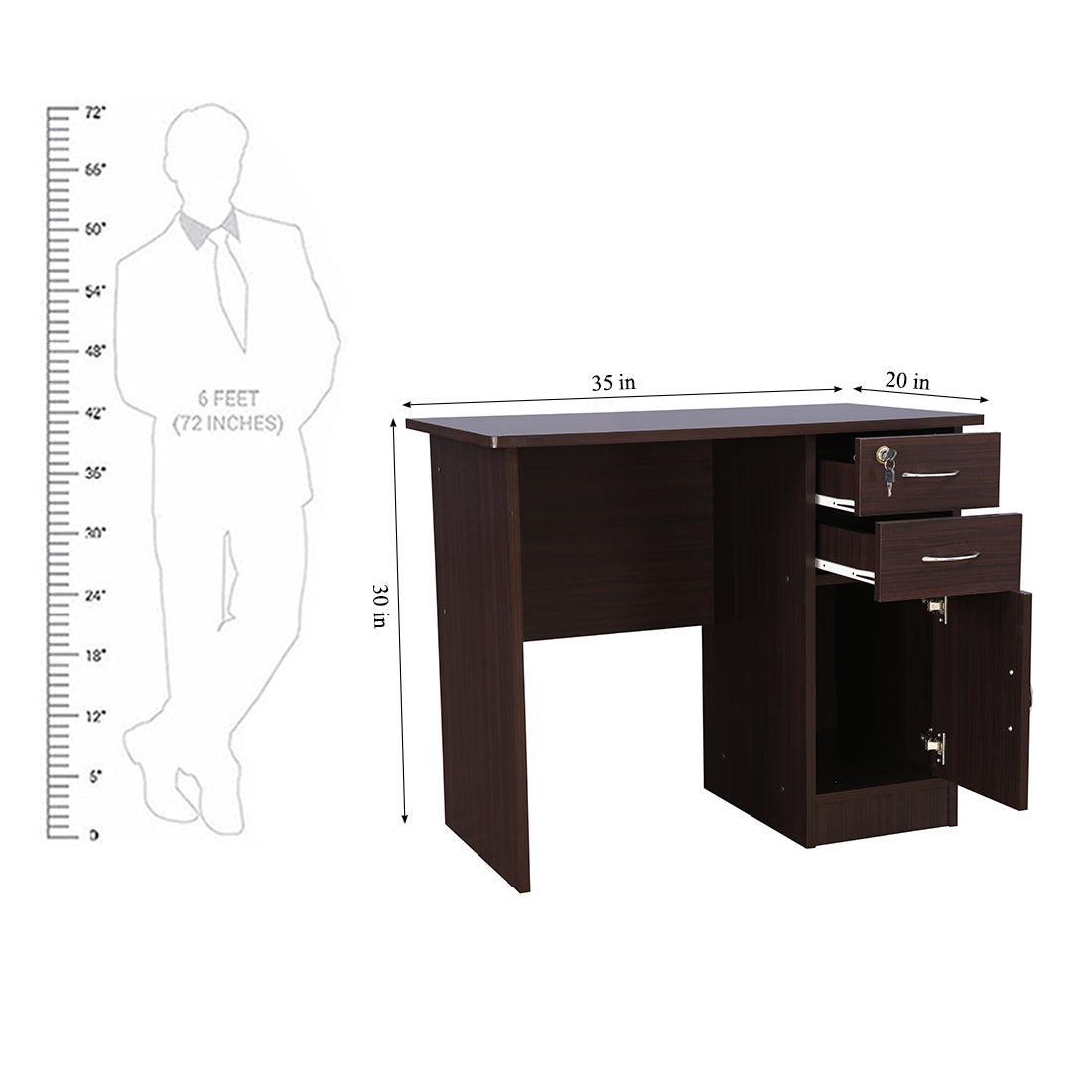 Simply Engineered Wood Study Table with 3 Drawer in Walnut Colour