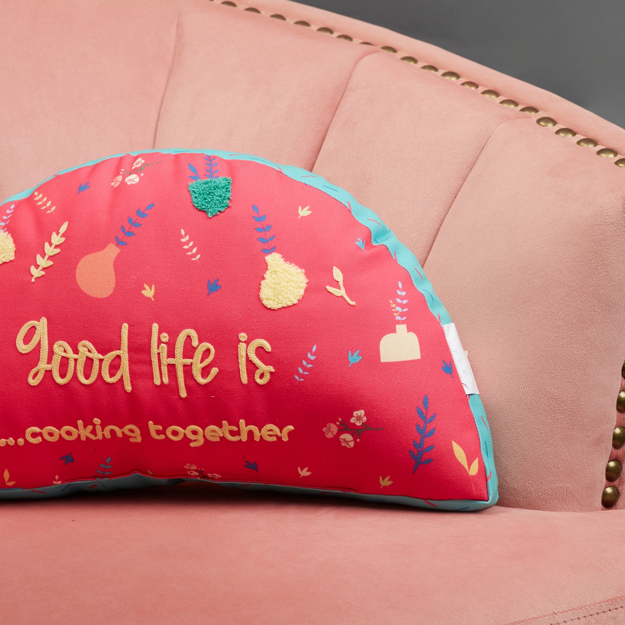 Good Life  Reversible Cooking Together Digital Printed Shaped Cushion 27x47 Cm in Fuchsia Colour