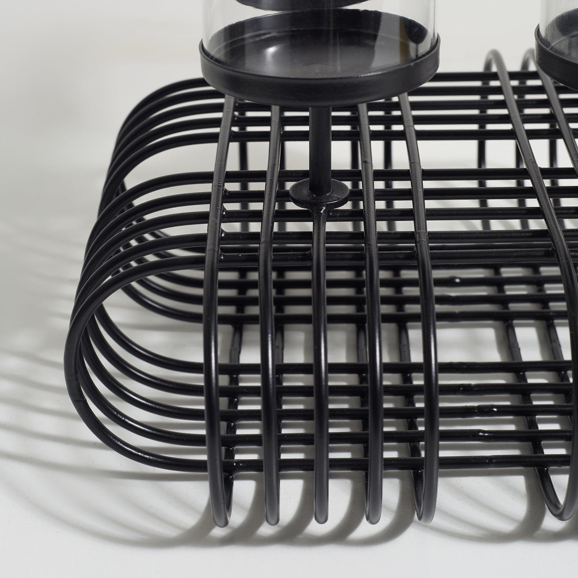Sovereign Iron and Glass Wired 4 Pillar Holder 28x22Cm in Black Colour