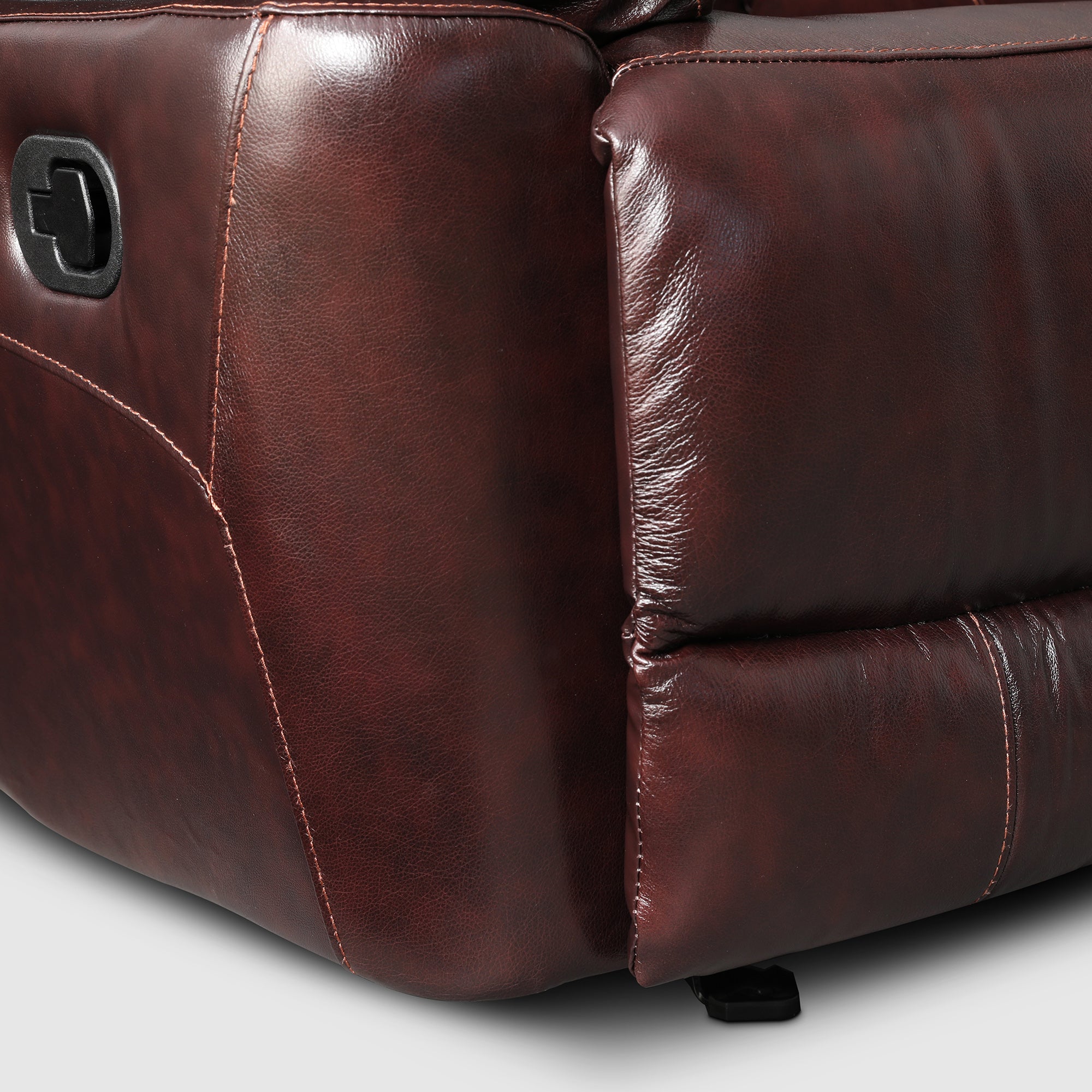 Charles Half Leather Two Seater Recliner in Burgundy Colour