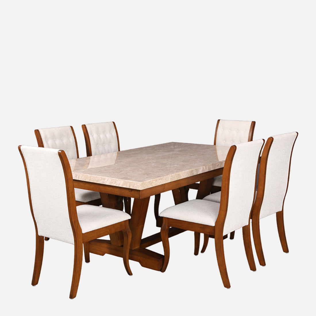 Florentine Marble Finish Six Seater Dining Set in Dark Walnut Colour
