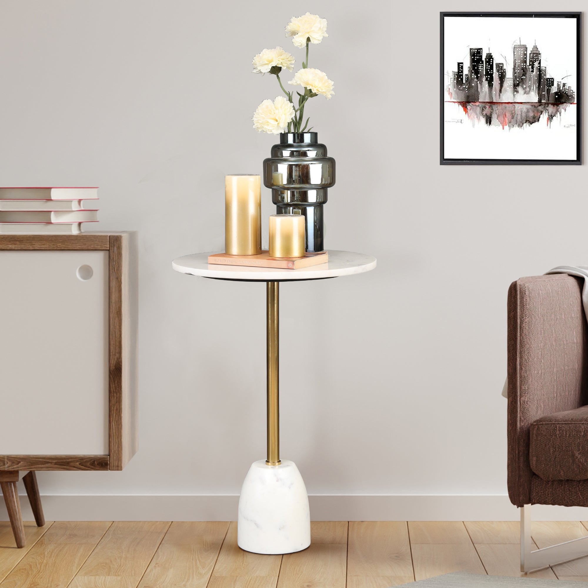 Julios Metal Side Table in Gold & White Colour