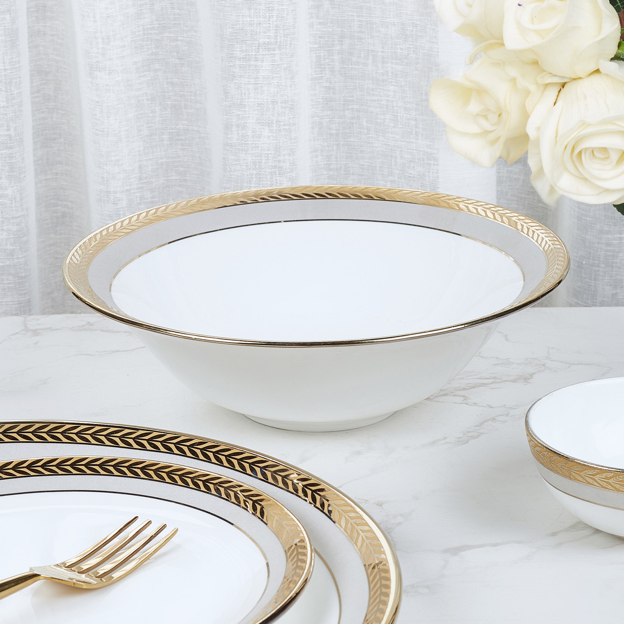 Amour Real Gold-Plated Bone China Diana Serving Bowl in Grey & White Colour