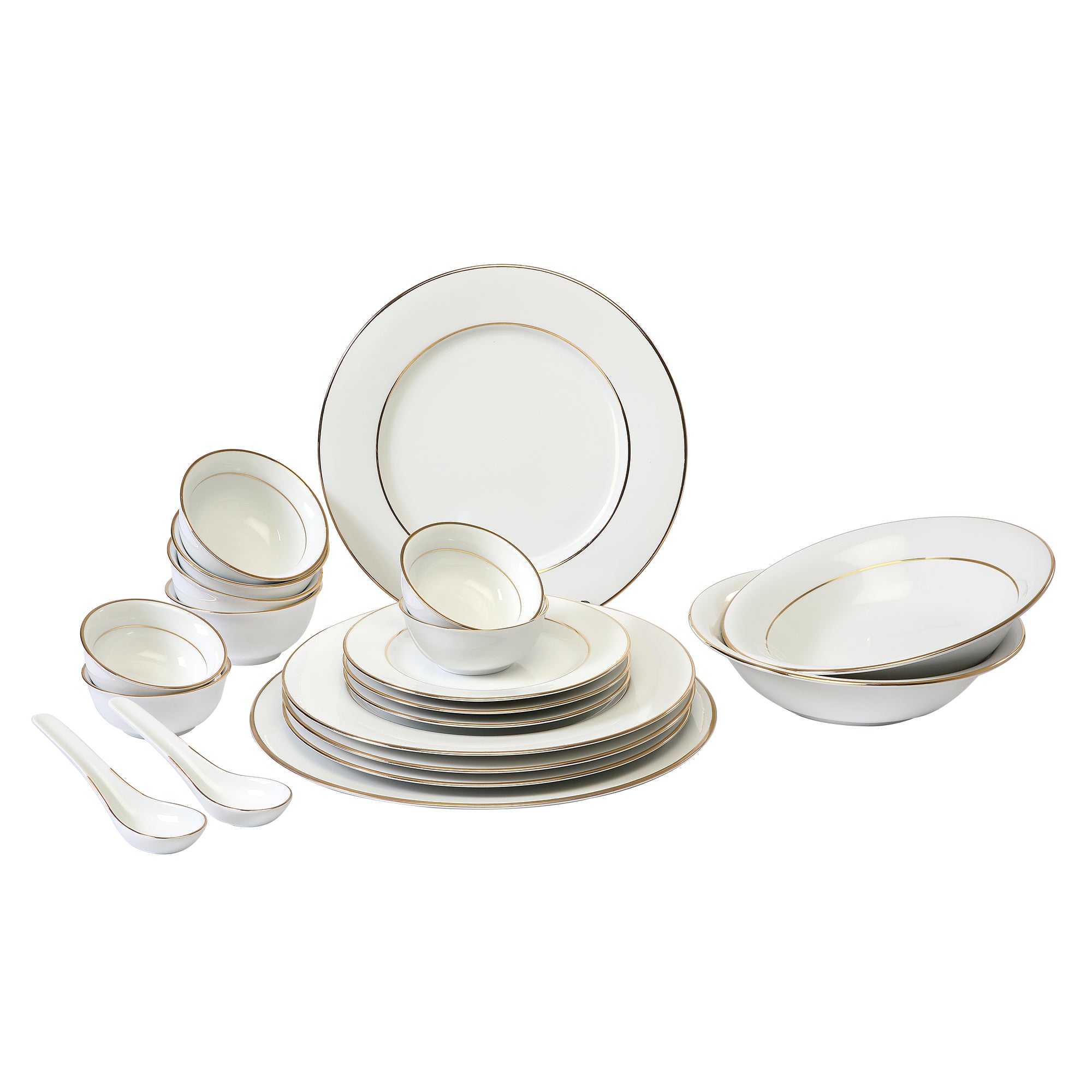 Amour Porcelain Dinner Set of 33 Pcs in Real Gold Plating & White Colour