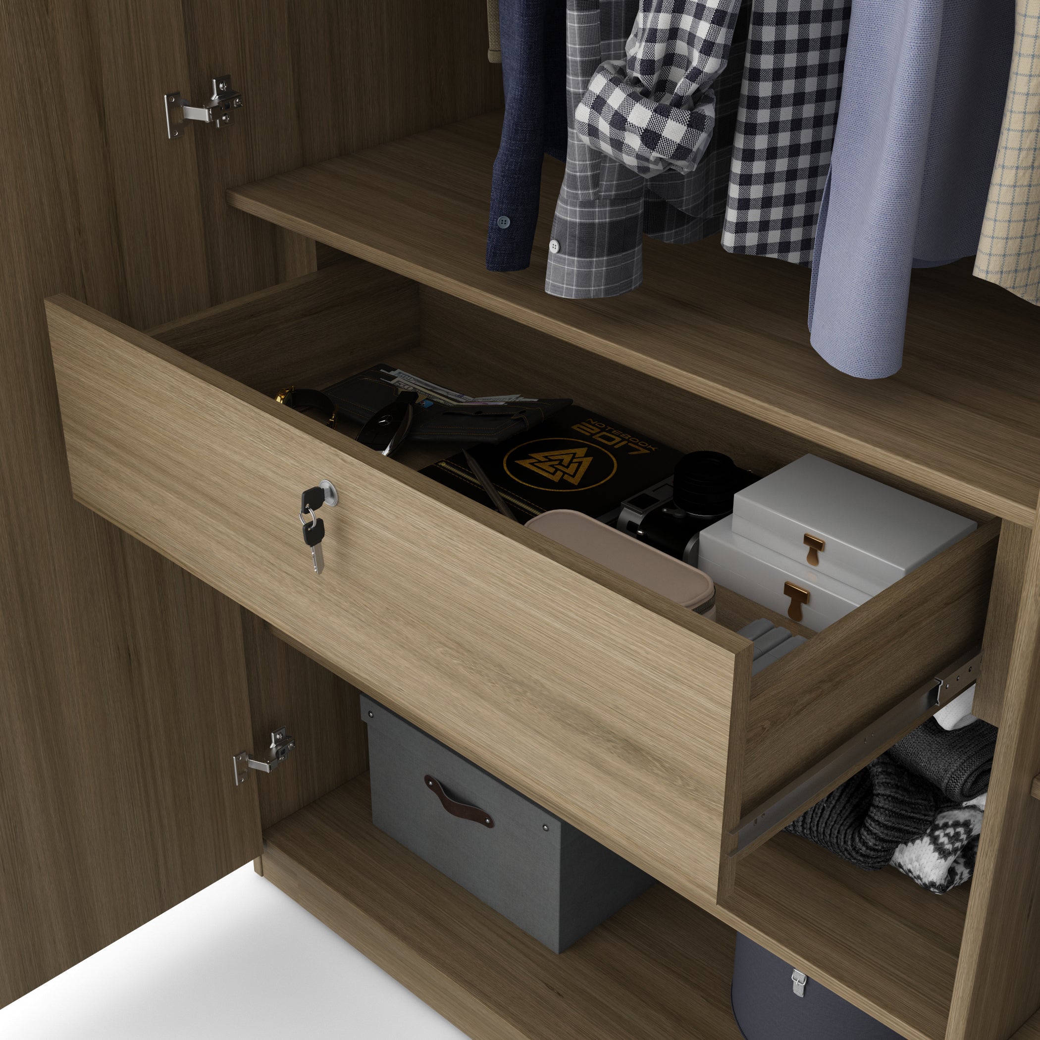 Asa Engineered Wood 4 Door Wardrobe in Santana Oak Colour