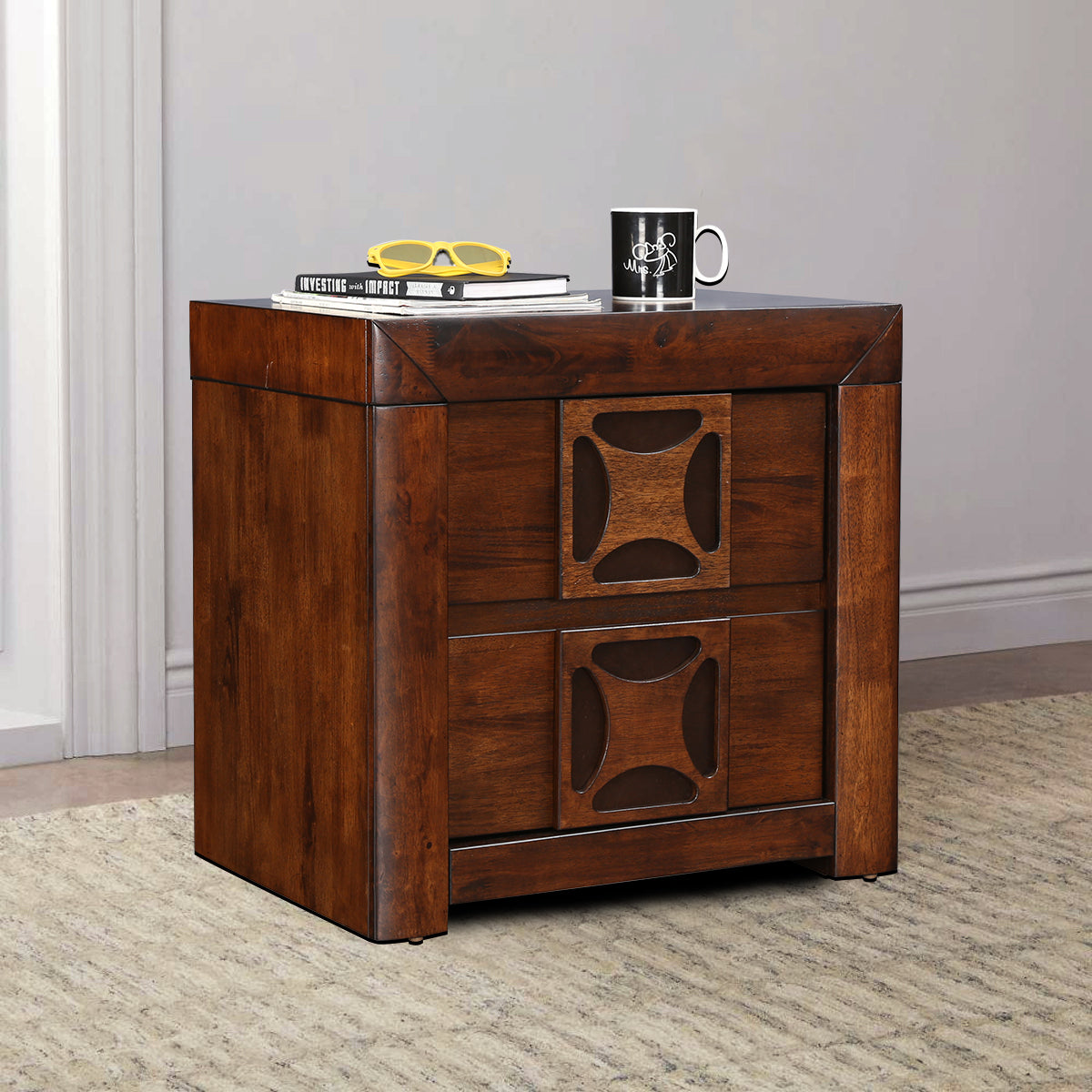 Casablanca Solidwood Night Stand in Walnut Colour