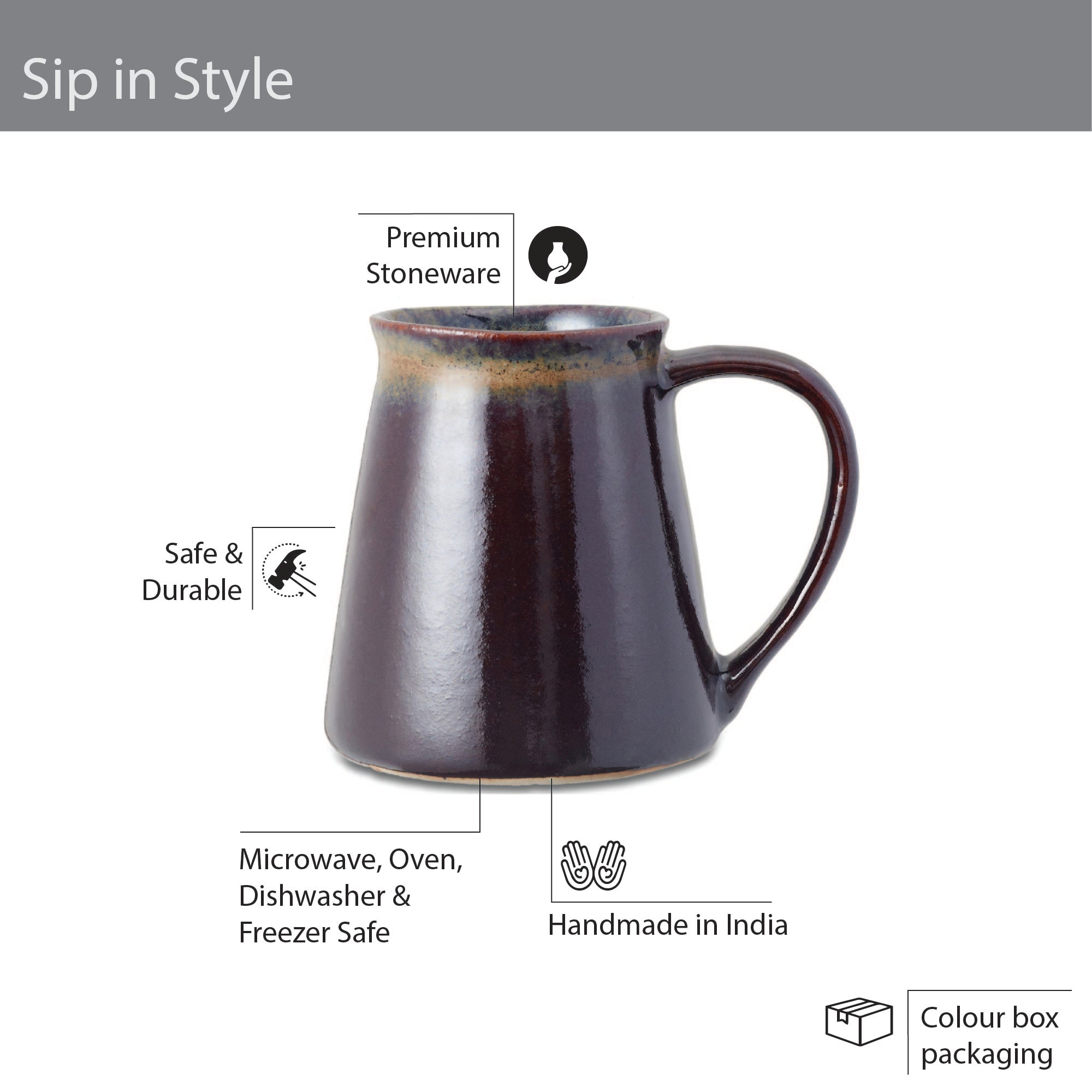 Fiesta Studio Pottery Ombre Coffee Mug 300 ML Set of 4 in Rust Colour