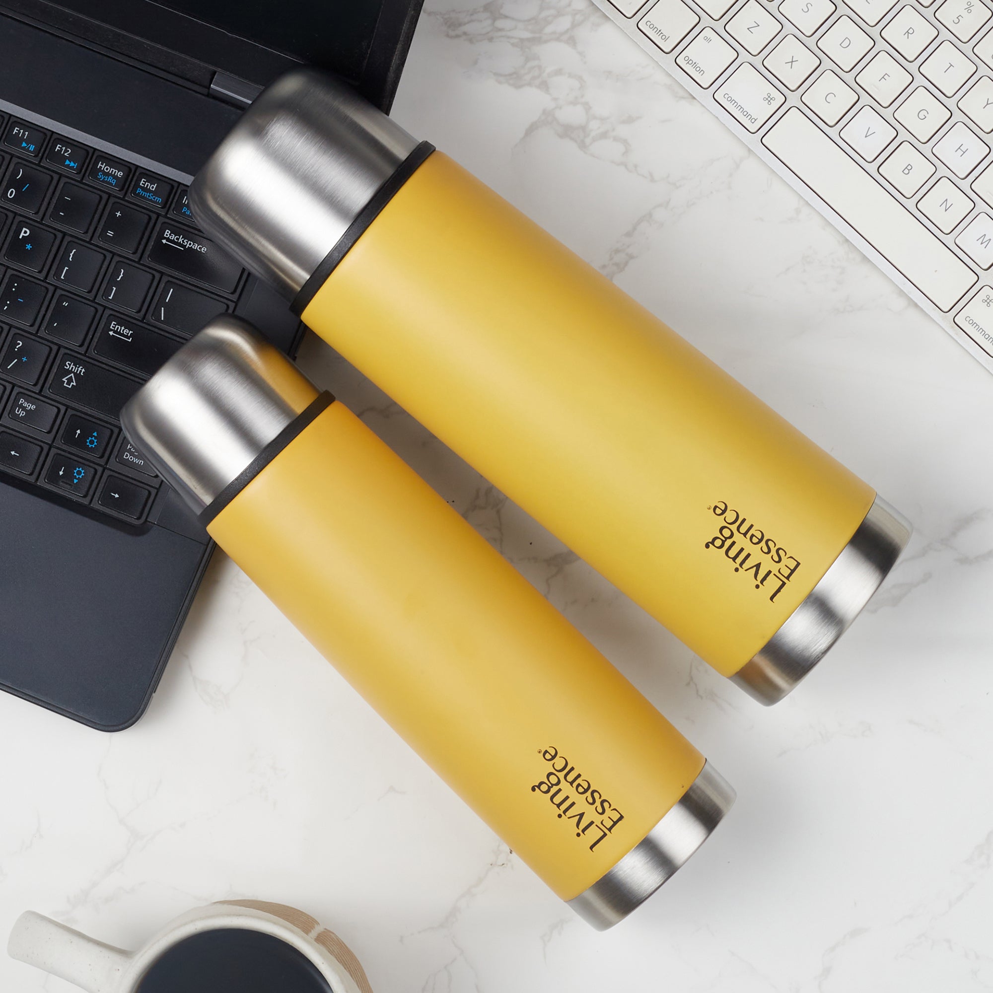 Fiesta Thermosteel Puro Vaccum Flask Combo Set of 2 in Mustard Colour
