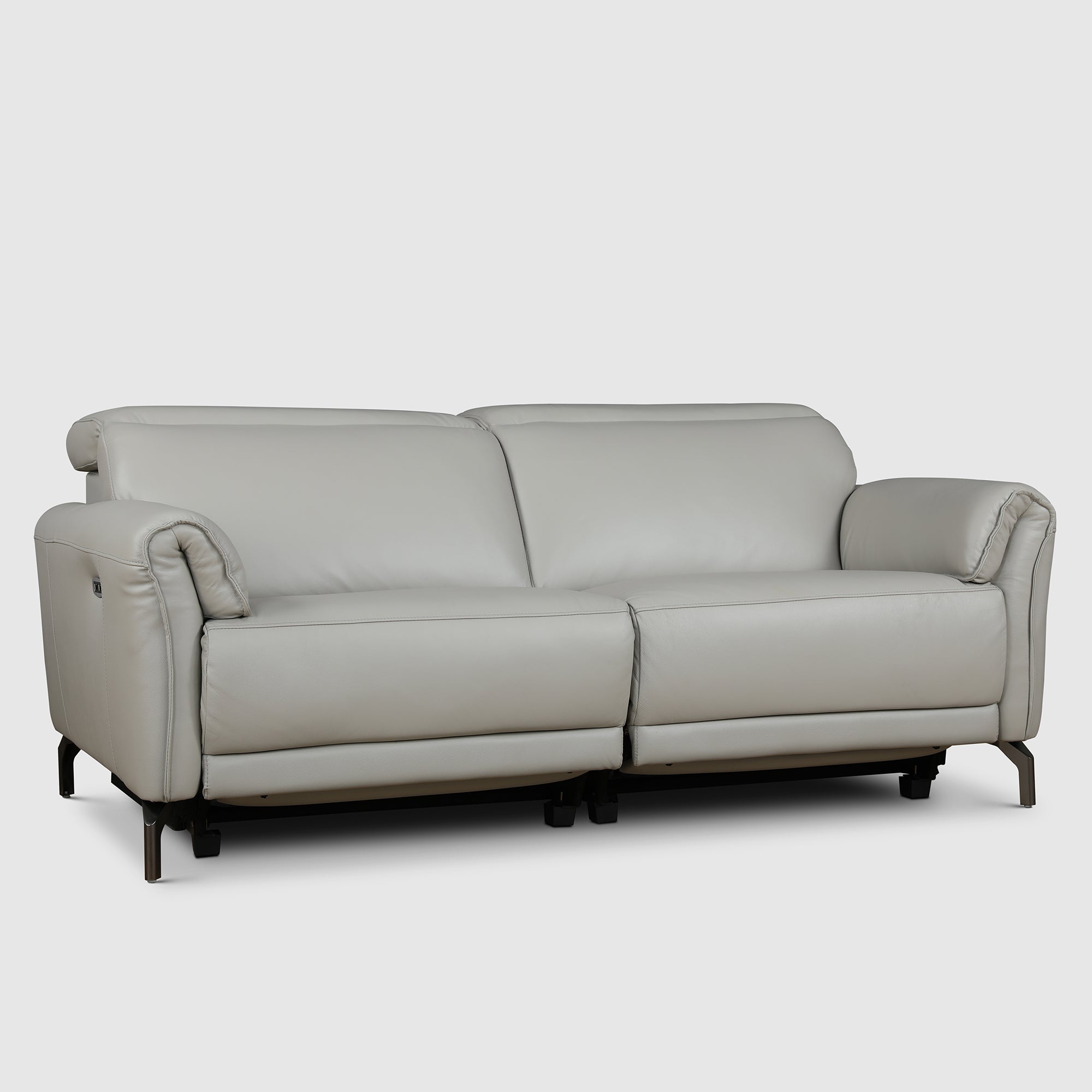 Emilia Half Leather Three seater Electric Recliner in Light Grey Colour