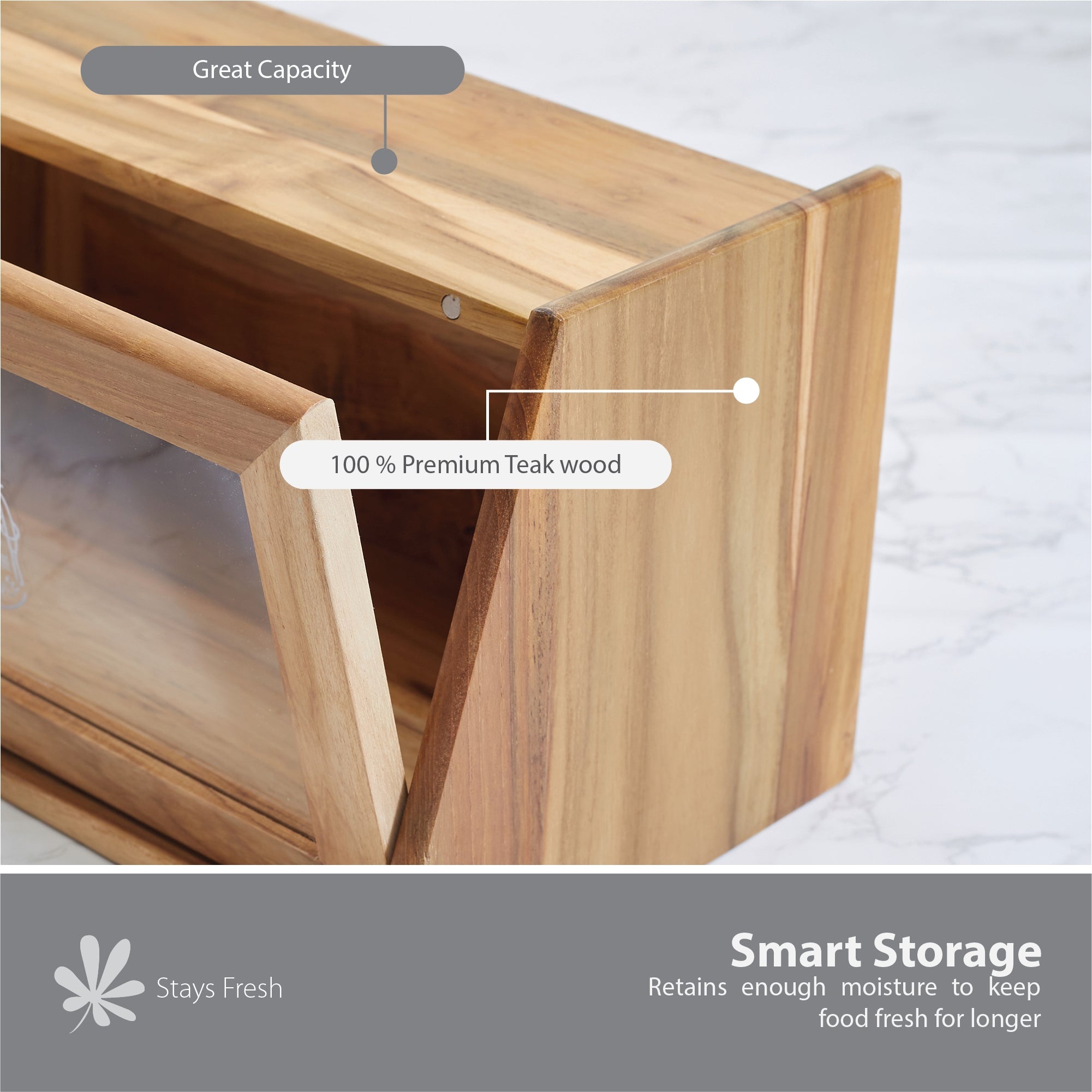 Beautiful Kitchen Wood and Acrylic Bread Box in Brown Colour