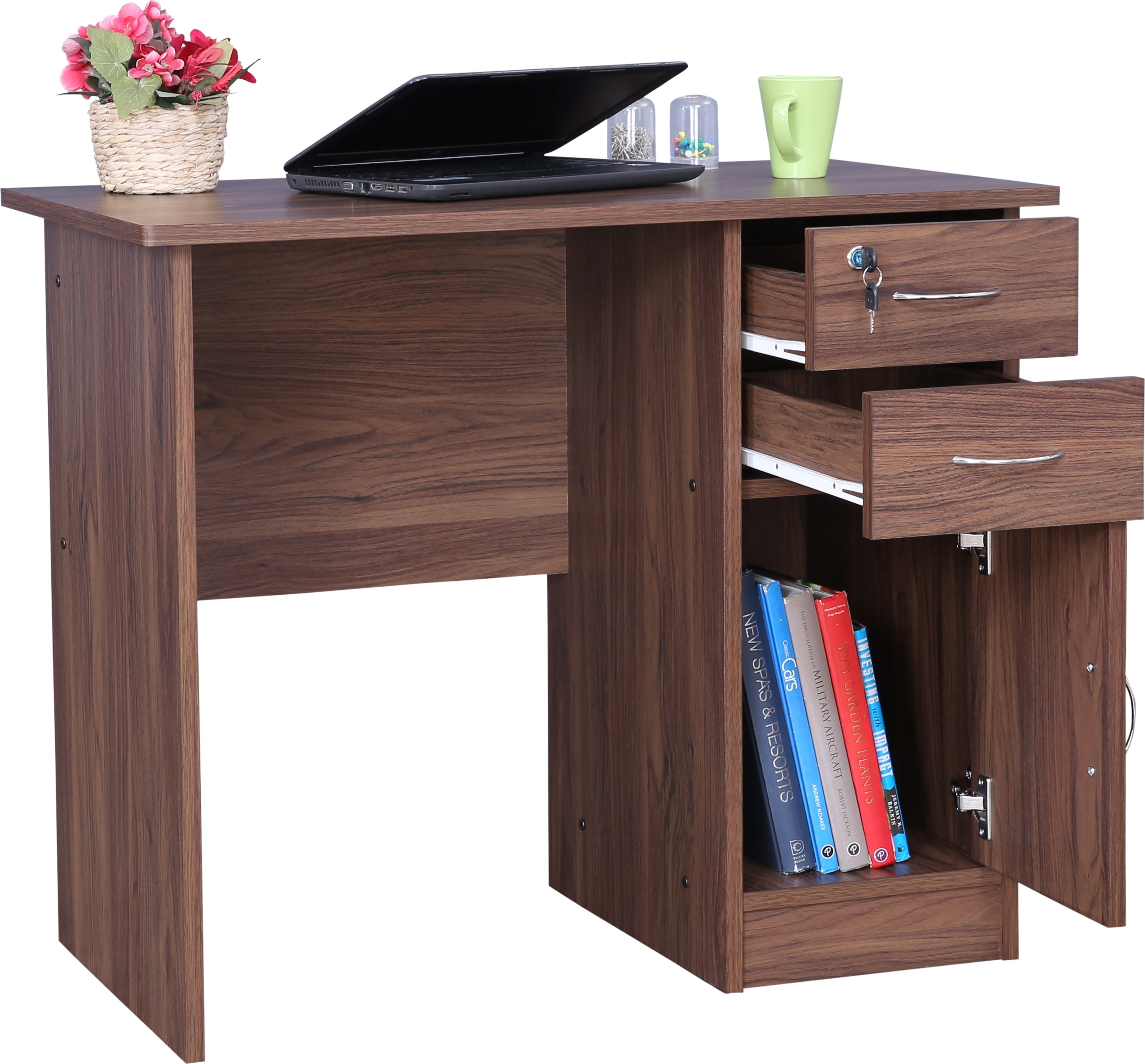Simply Study Table with Three Drawer in Dark Walnut Colour