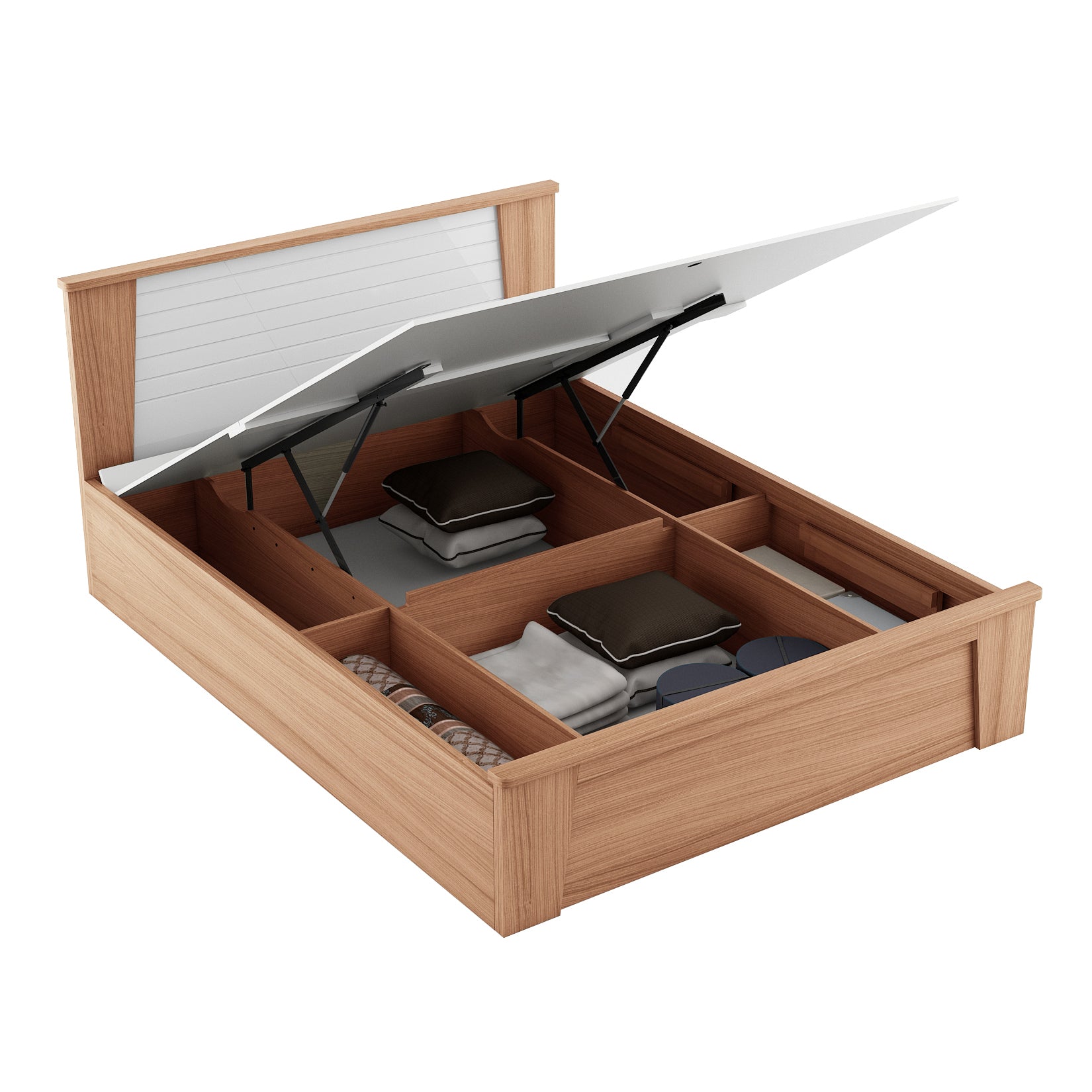 Ambra Queen Bed with Hydraulic Storage in Oak Colour