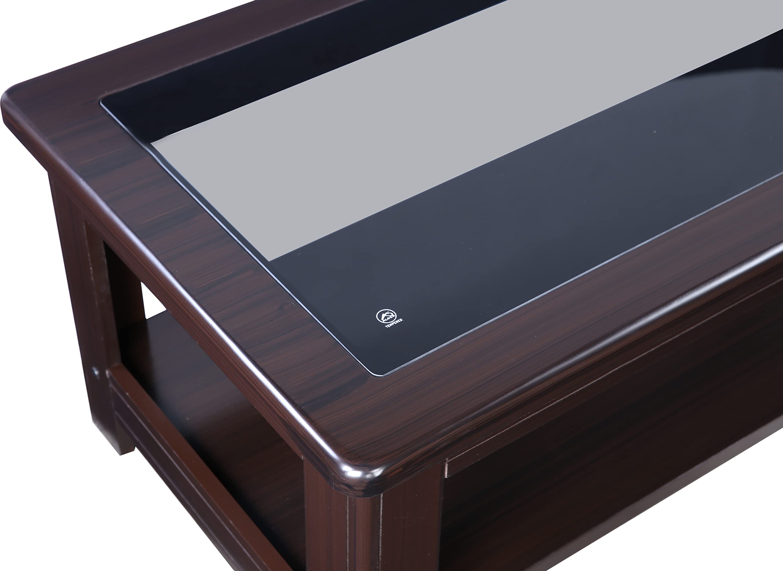 Maysville Glass Top Center Table in Walnut Colour