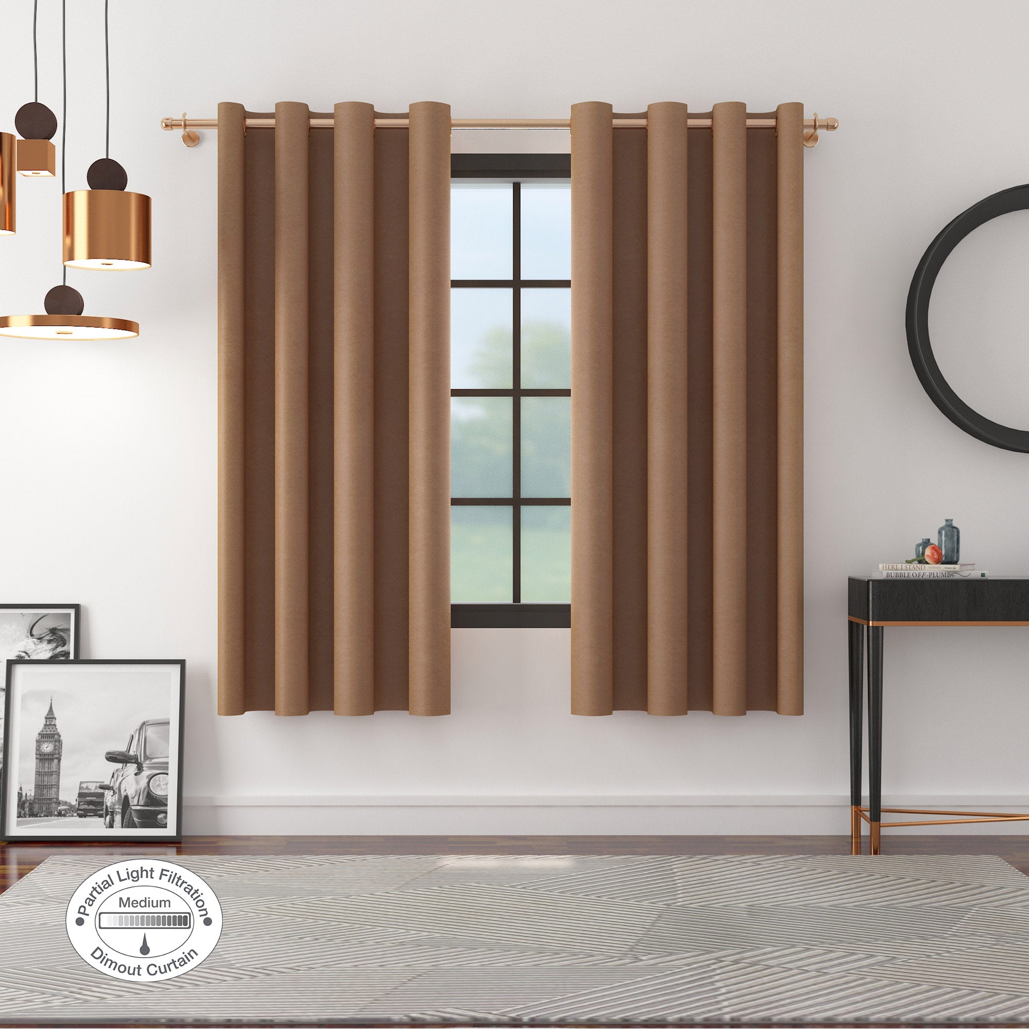 Nora Shades Solid Suede Dim Out Window Curtain 5 Feet in Brown Colour
