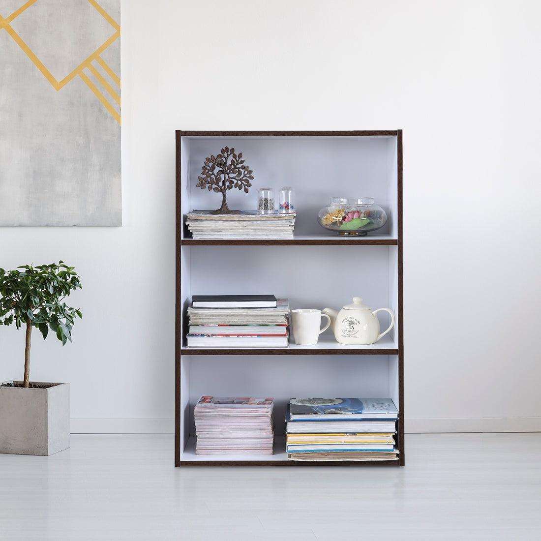 Mezzola Engineered Wood 3 Tier Bookshelf Large in Wenge Colour