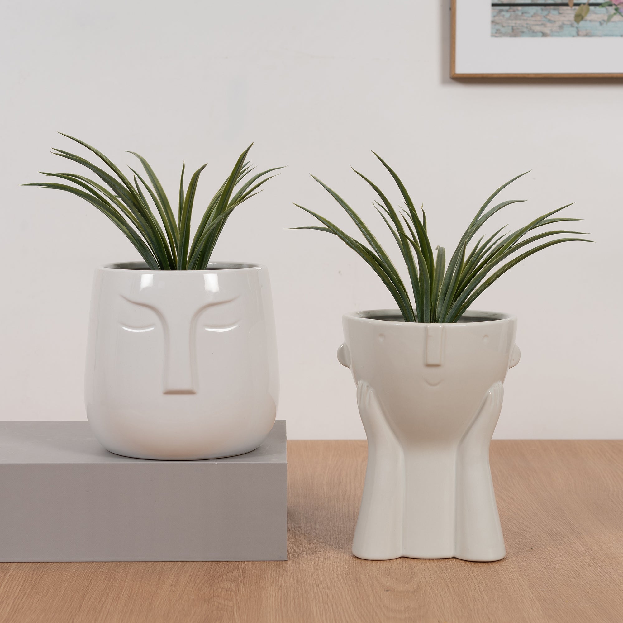 Alura Milan Resting Face Ceramic Planter 20Cm in White Colour
