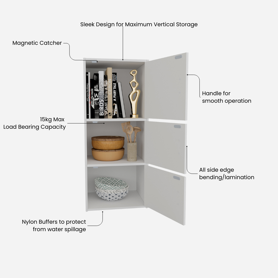 Albert Engineered Wood 3 Tier Cabinet in White Colour