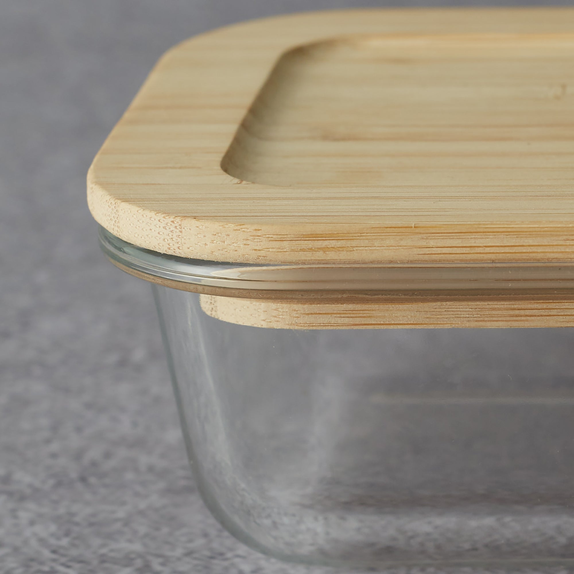 Robust Glass Square Container with Bamboo Lid 320ML in Transparent Colour