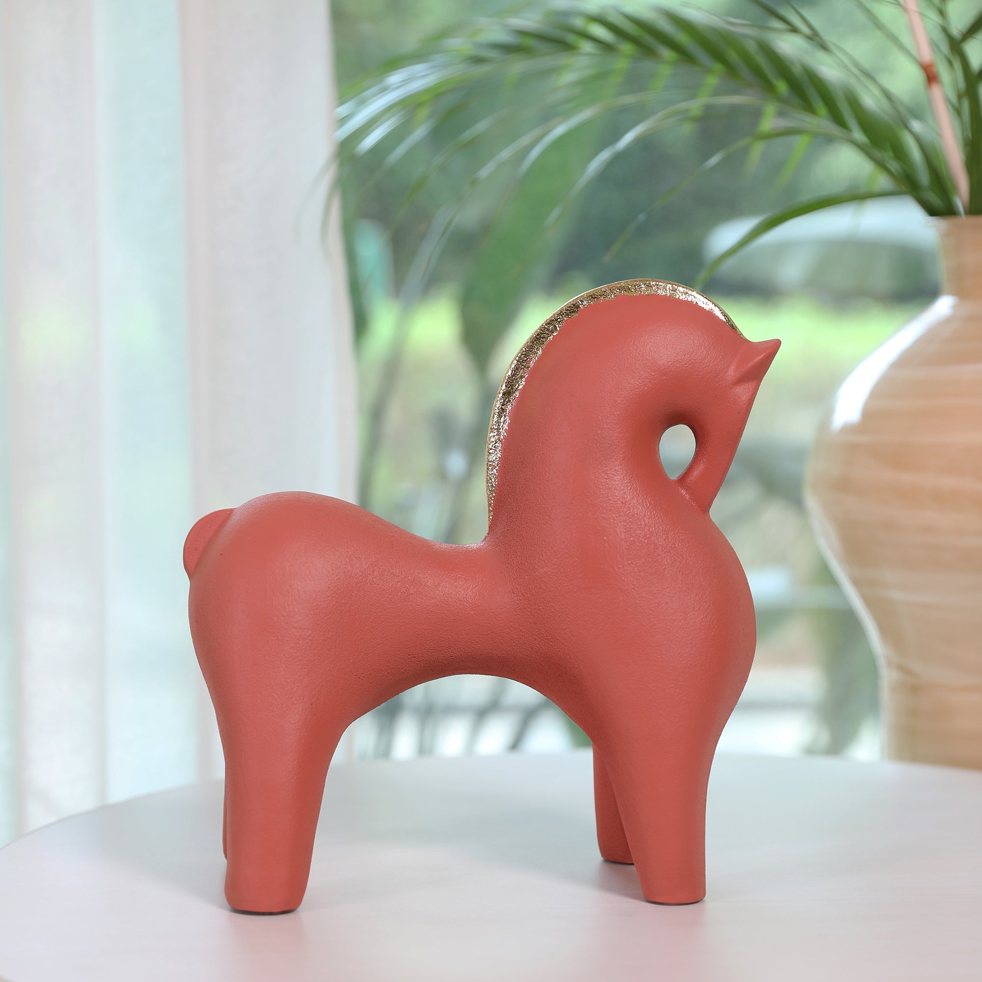 Miraya Contemporary Horse Polyresin Hand Finished Figurine Terracotta 27cm by Living Essence