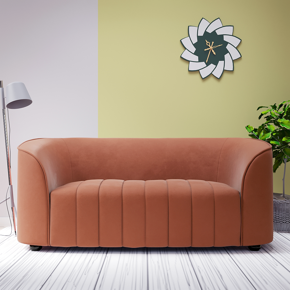 Elise Velvet Fabric Two Seater Sofa in Rust Colour
