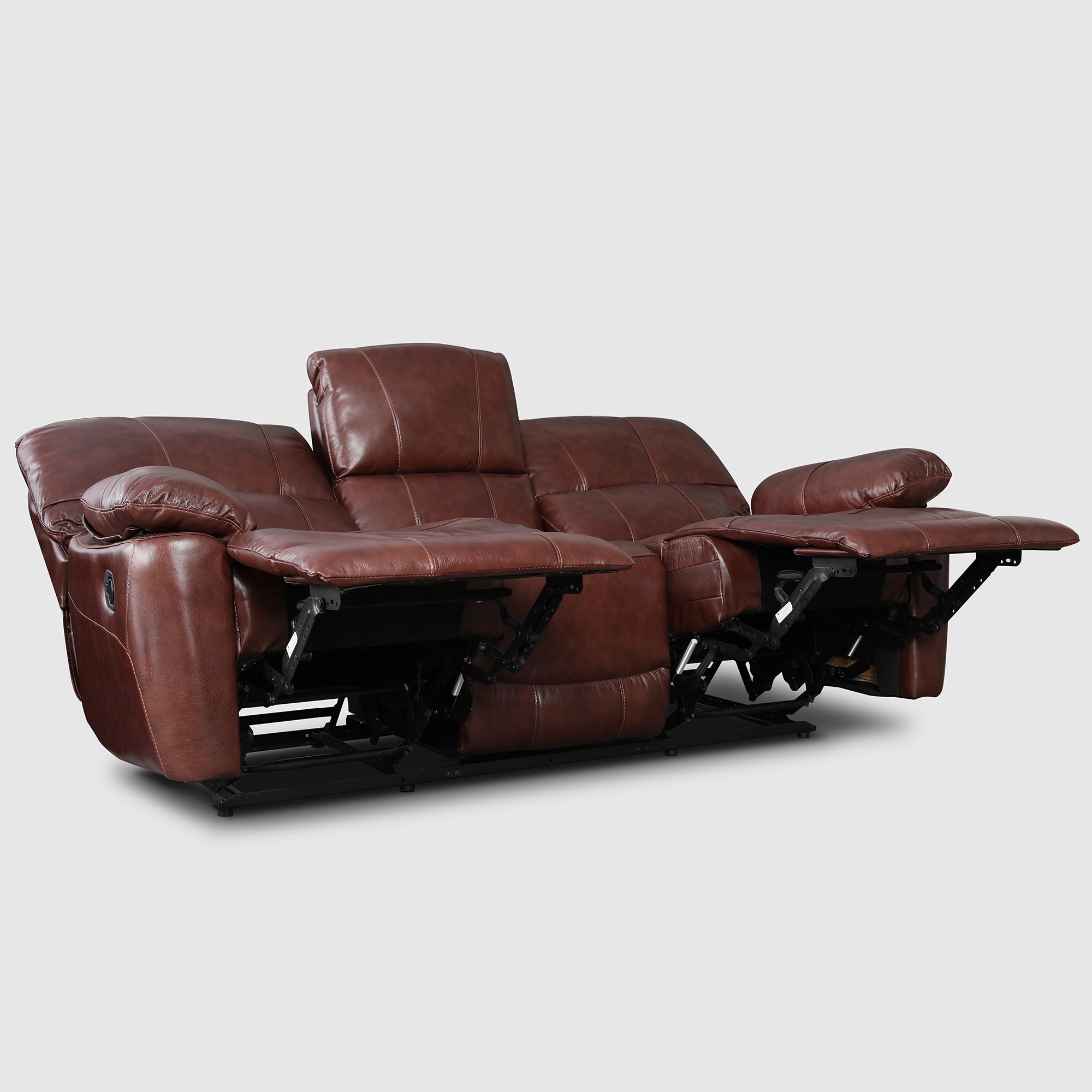 Charles Half Leather Three Seater Recliner in Brown Colour