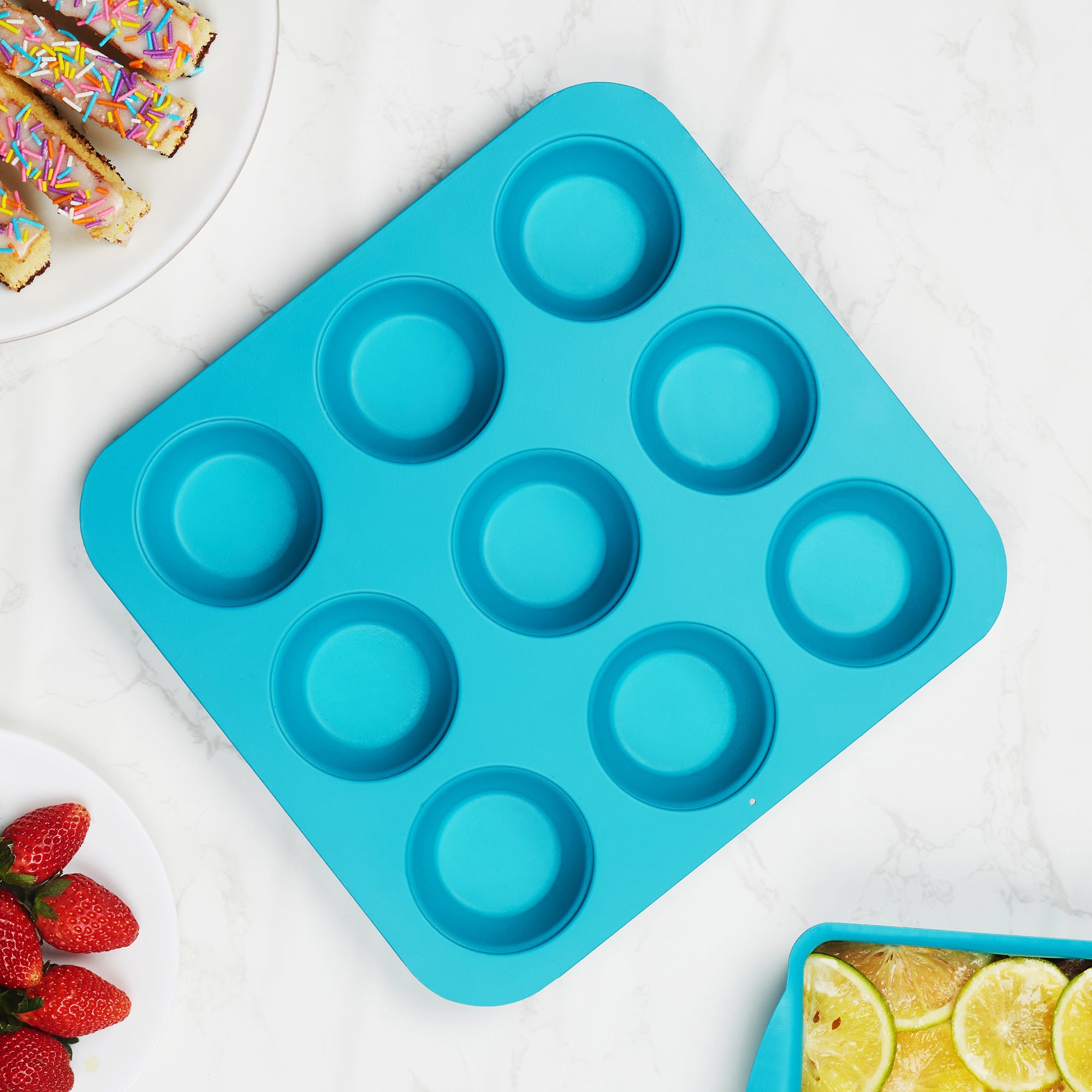 Bakelicious Aluminium 9 Cavity Muffin Tray in Teal Colour