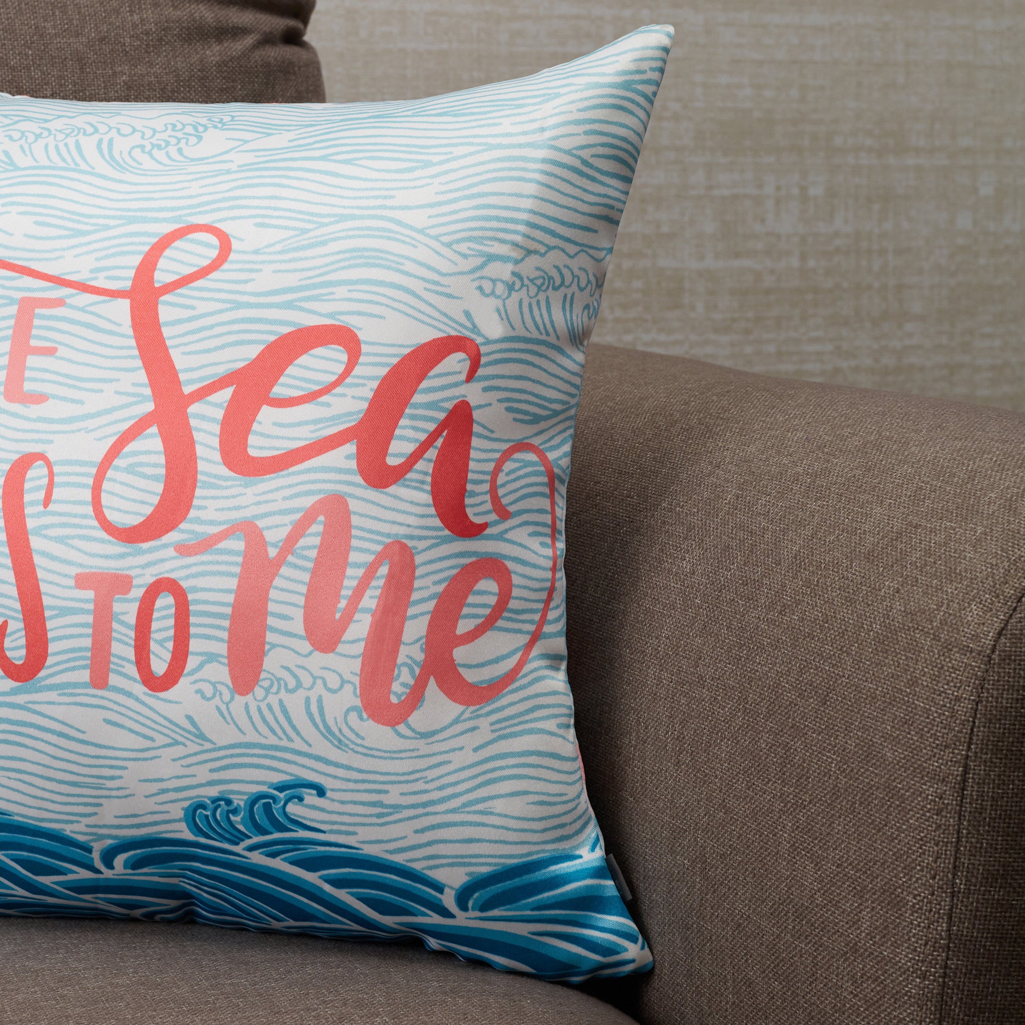 Bahamas Satin Digital Printed Cushion Cover 40x40 Cm in Aqua Colour