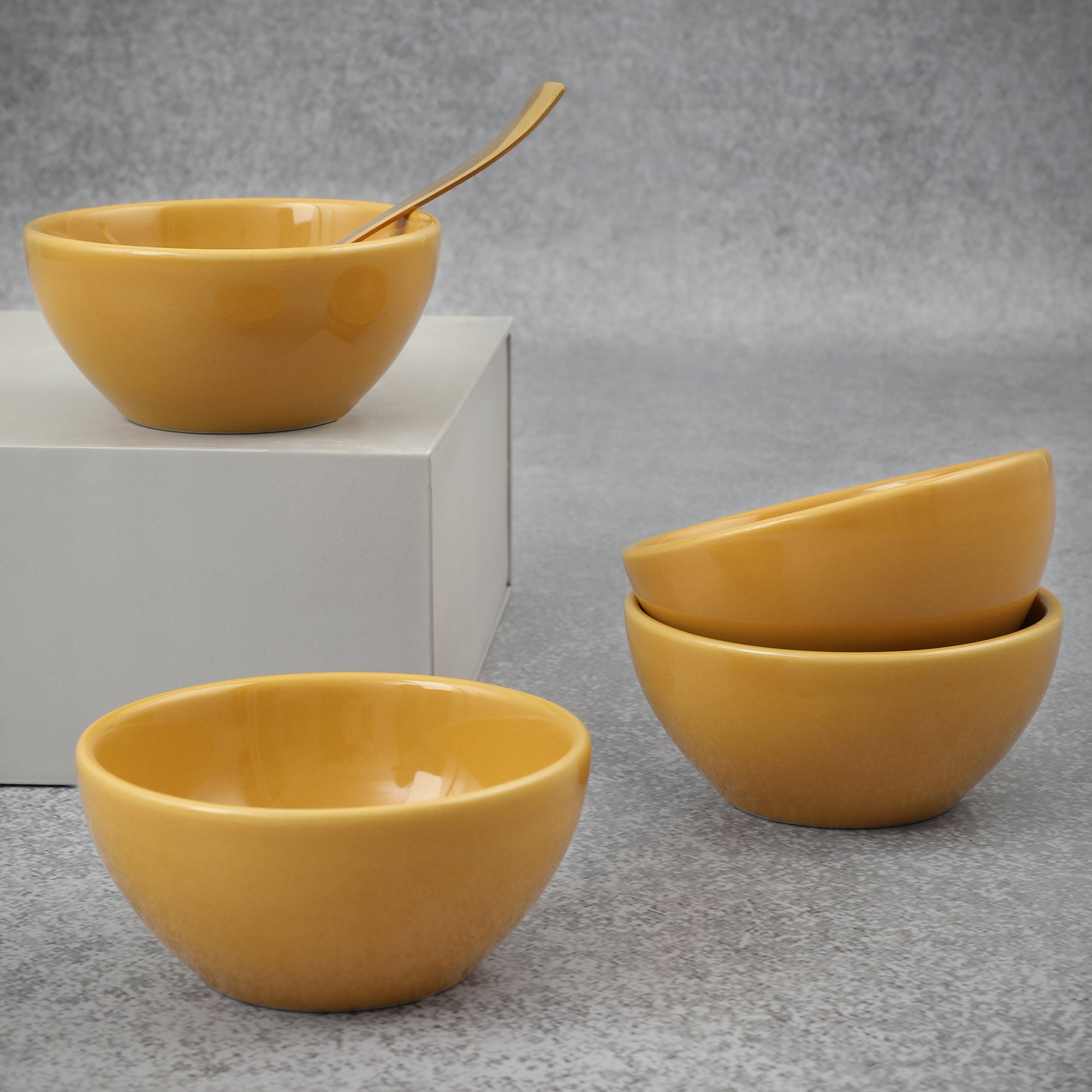 Palette Ceramic 4 Inch Curry Bowl 4 Pcs in Yellow Colour