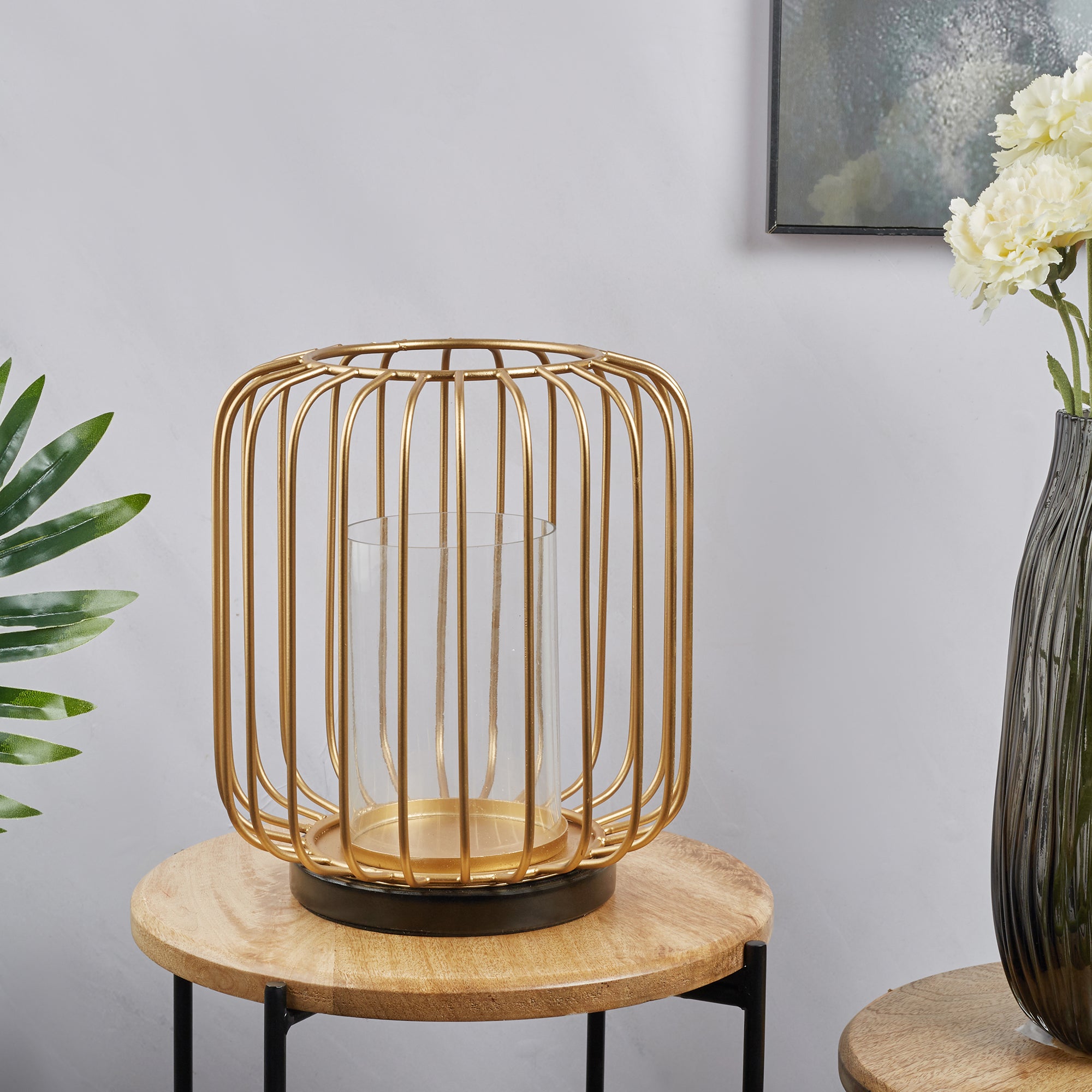Sovereign Iron and Glass Wired Candle Holder 24x29Cm in Black & Gold Colour