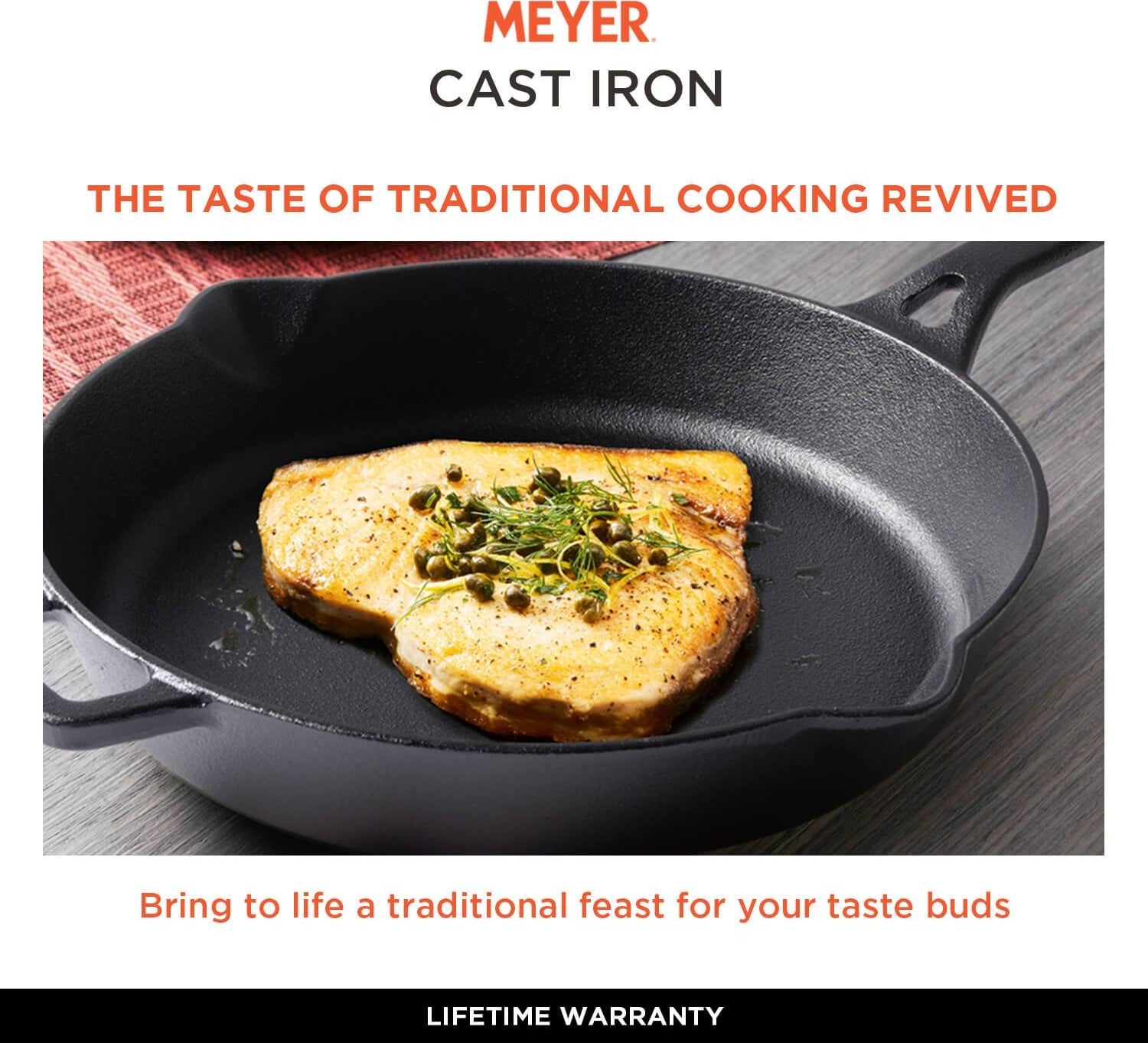 Cast Iron Induction Base Enamel Free Skillet with Handle 24Cm In Black Colour by Meyer