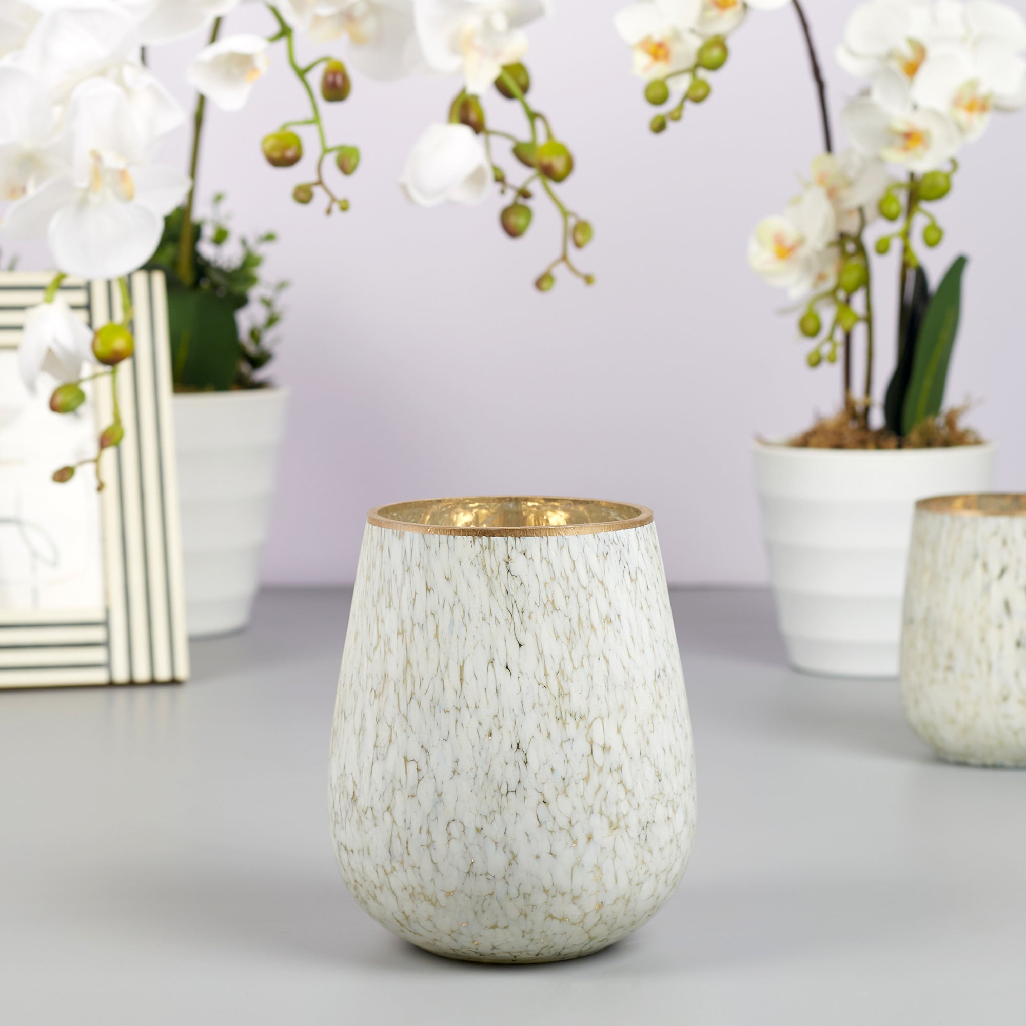 Phiona Glass Textured Handcrafted Vase 15 Cm in White Colour