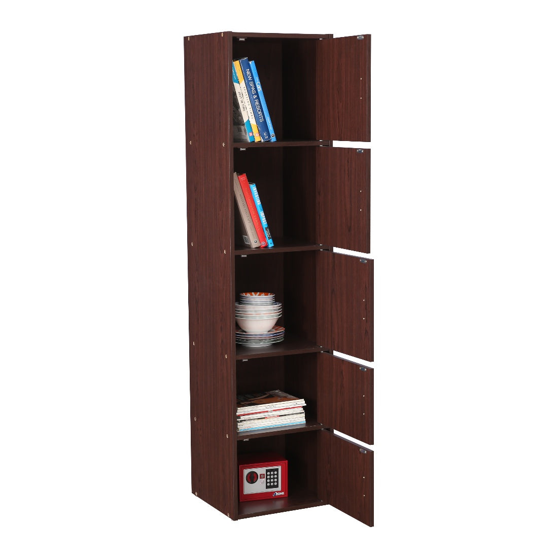 Albert Engineered Wood 5 Tier Cabinet in Cherry Brown Colour