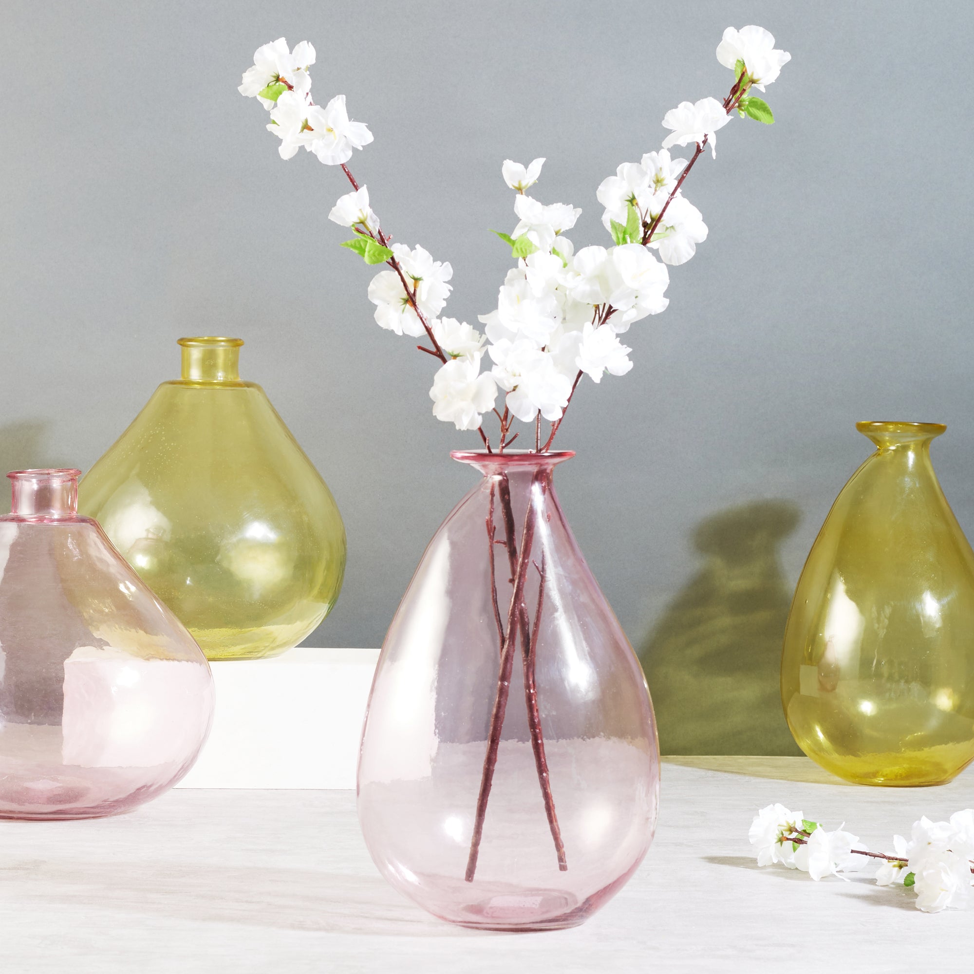 Phiona Glass Modern Organic Shapped Handcrafted 31 Cm Vase in Blush Colour