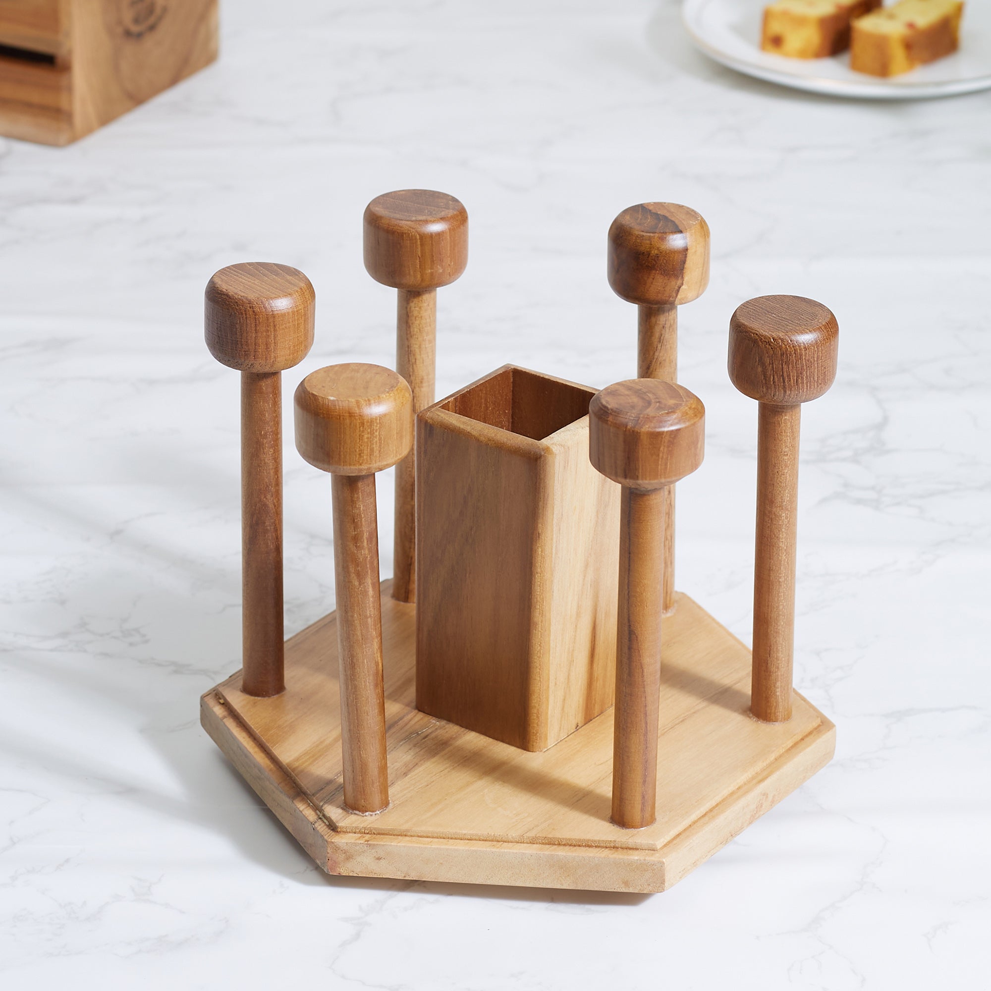 Beautiful Kitchen Wood Drinking Glass & Cutlery Holder Stand in Brown Colour