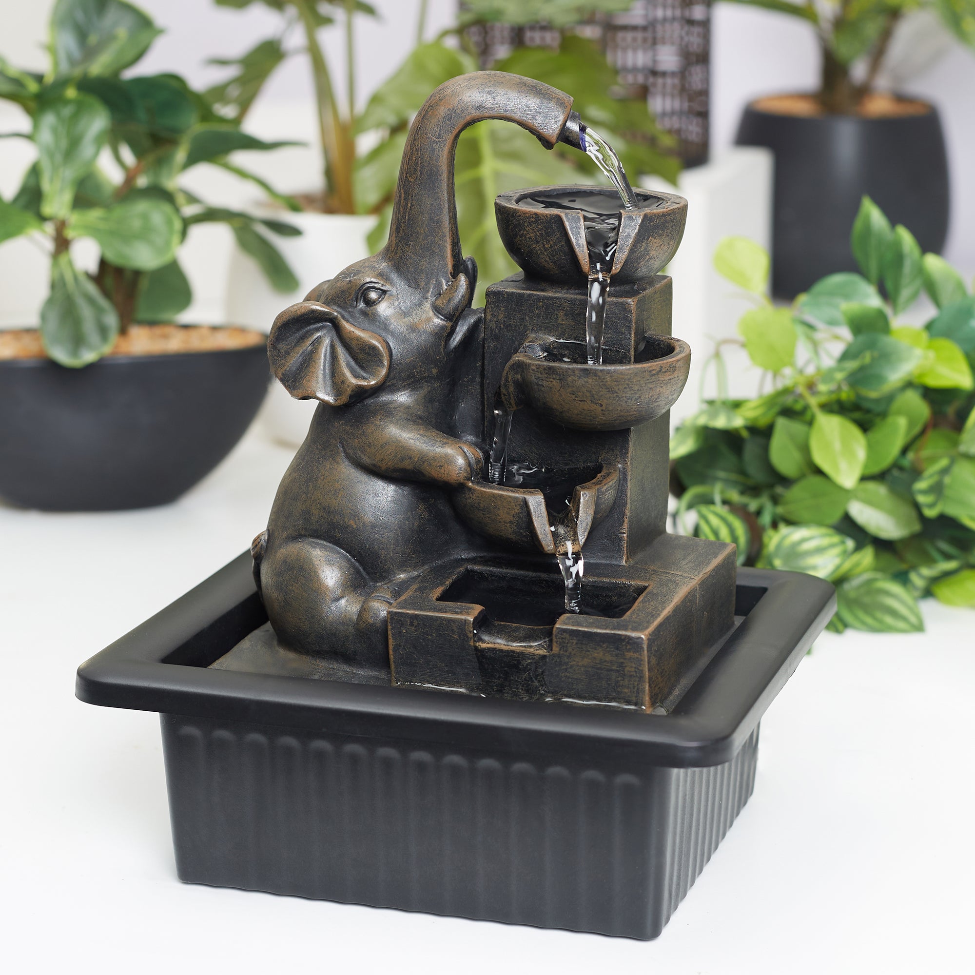 Impression Polyresin Elephant Water Fountain 21x17x25 Cm in Brown Colour