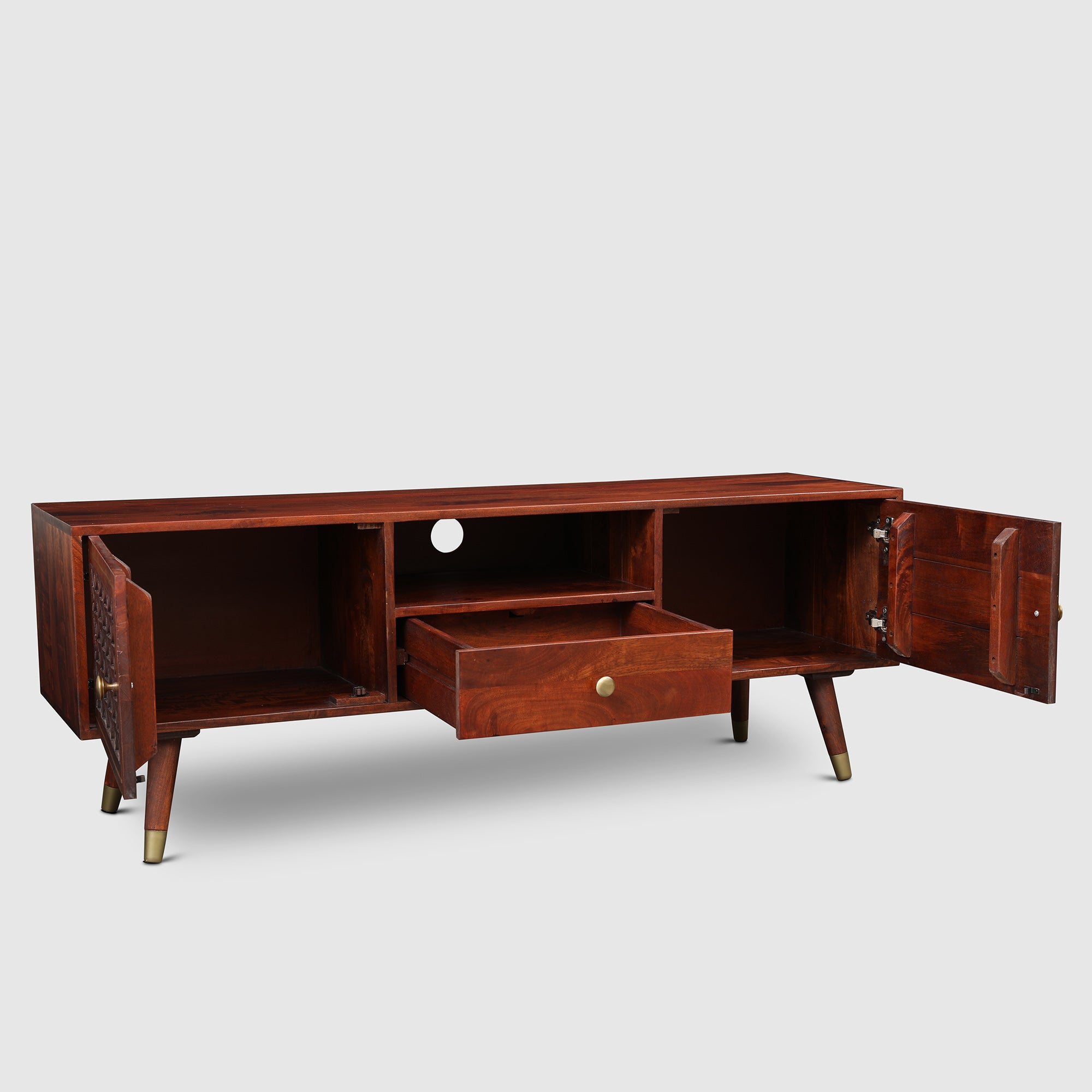 Phoolkari Full Height TV Unit in Honey Finish Colour