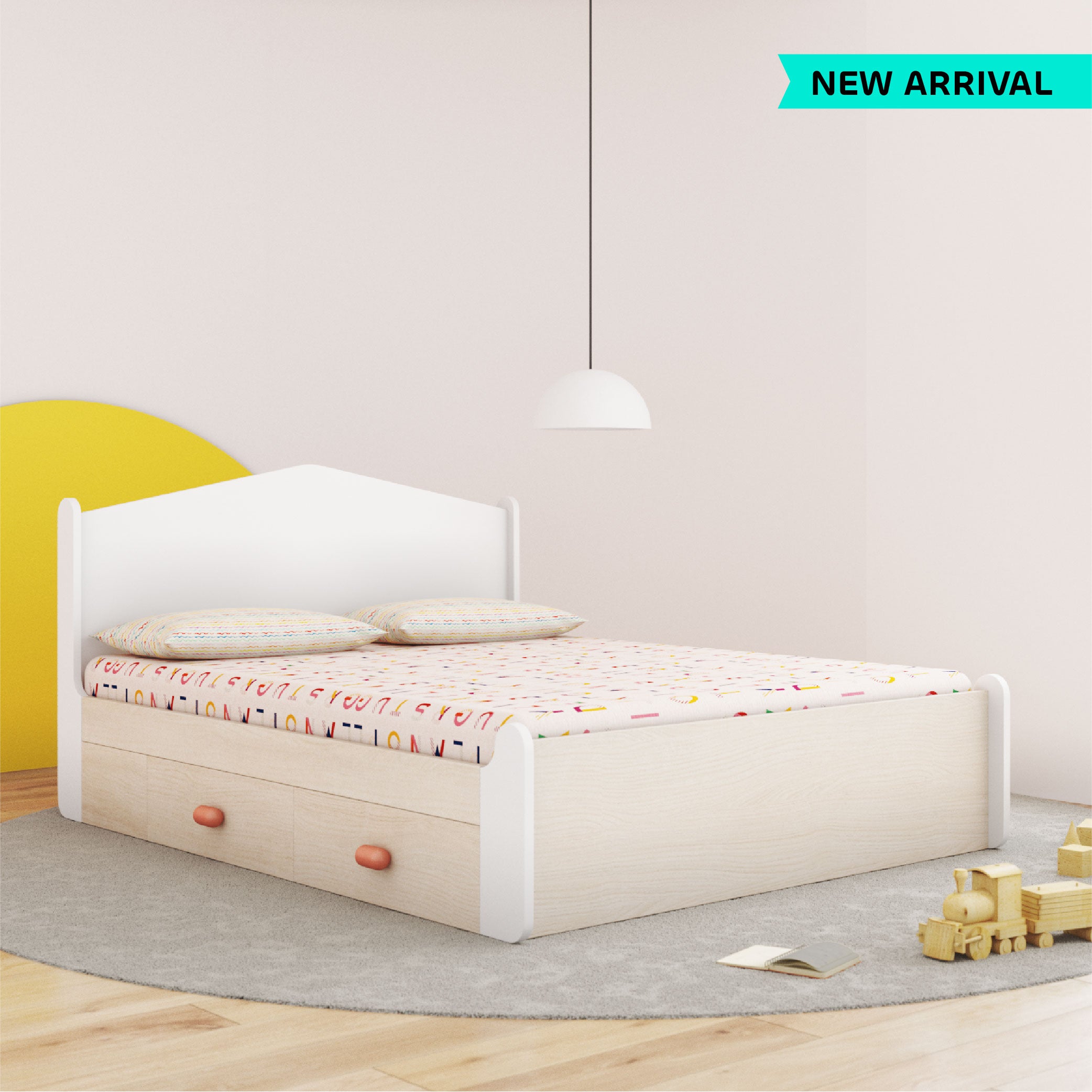 Secret Den Queen Size Bed with Storage in Pearly White Colour