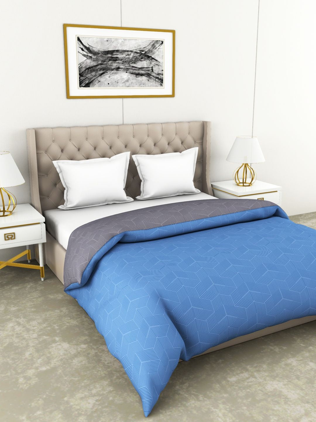 Botanical Cotton Double Comforter 229X254 Cm 210 Tc in Blue/Grey Colour