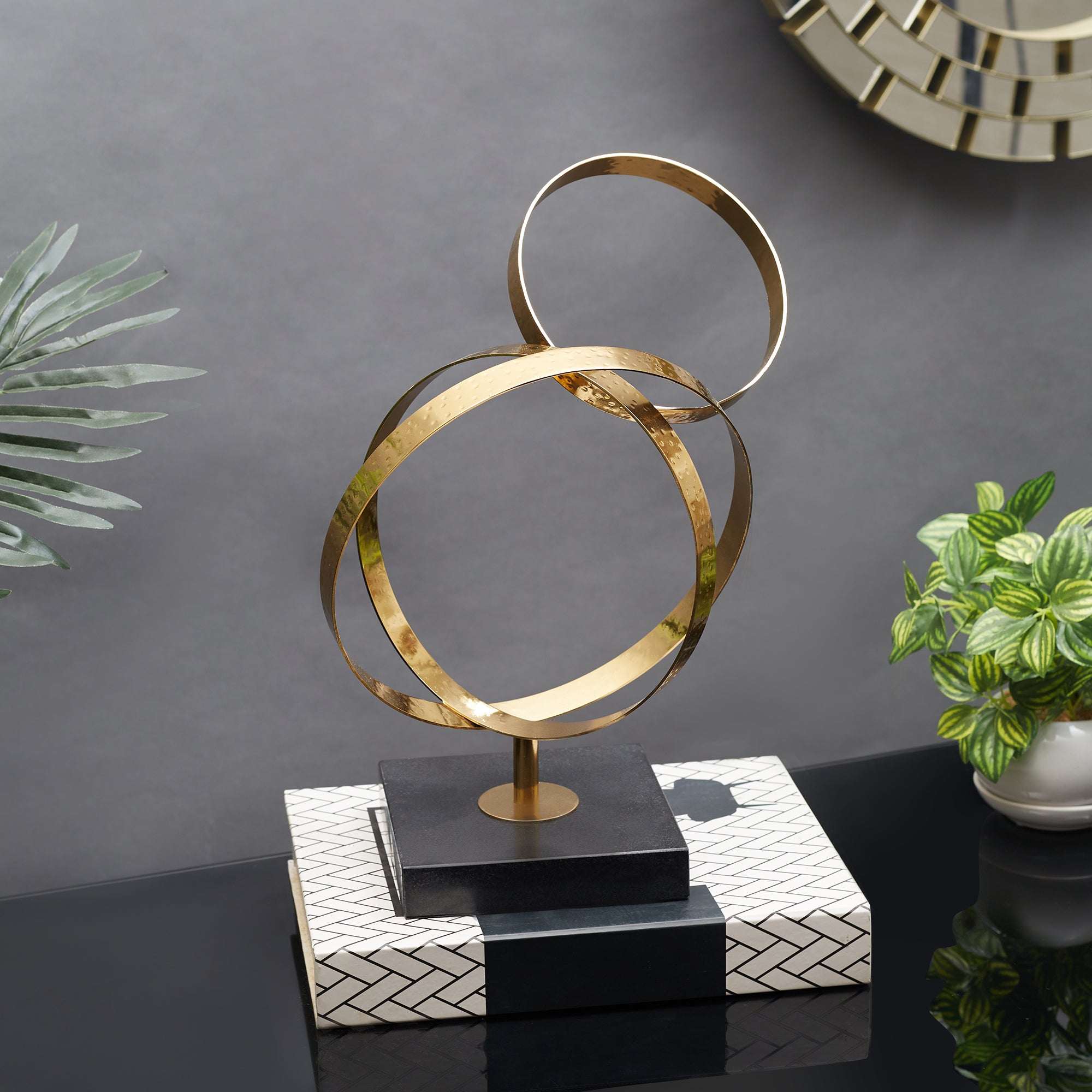 Reeves Metal And Marble Abstract Table Decor in Black & Gold Colour