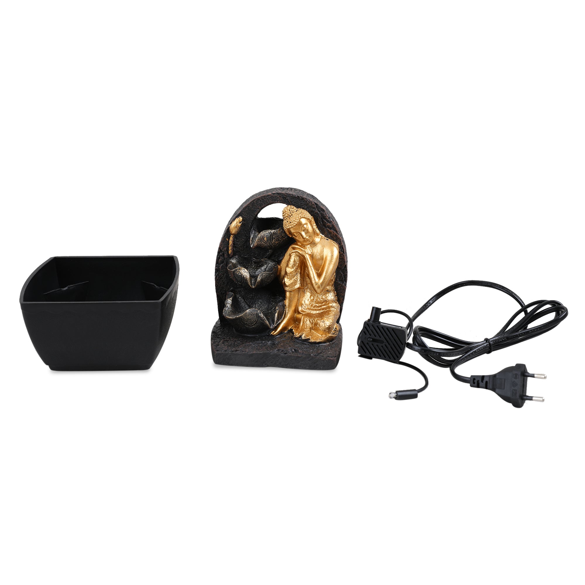 Impression Polyresin Relaxing Buddha Fountain 13X18Cm in Black Gold Colour