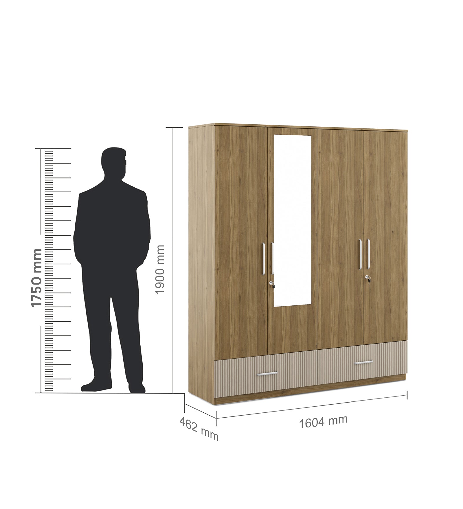 Diago Four Door Wardrobe In Natural Teak Color